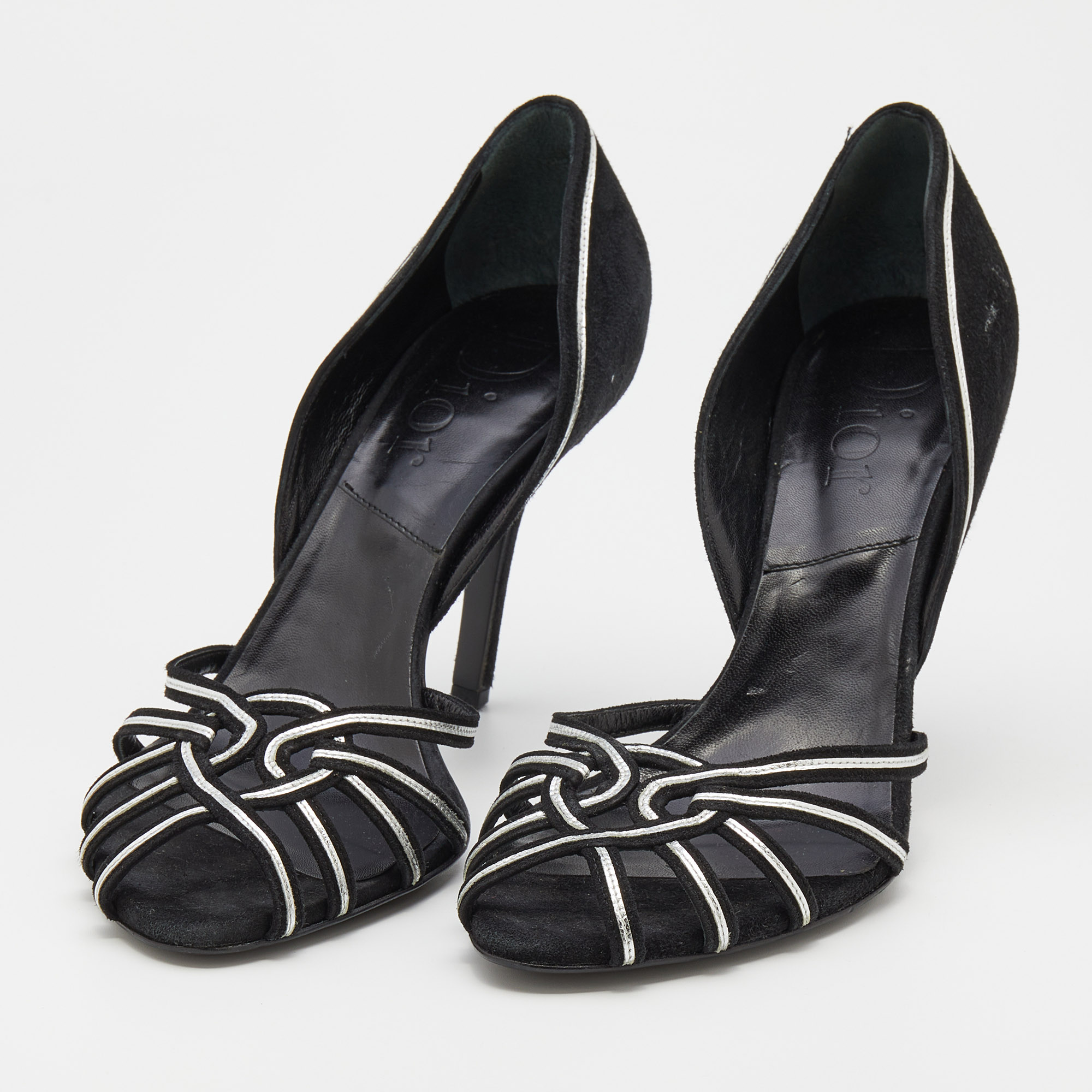 

Dior Black/Silver Suede Peep Toe Strappy Sandals Size