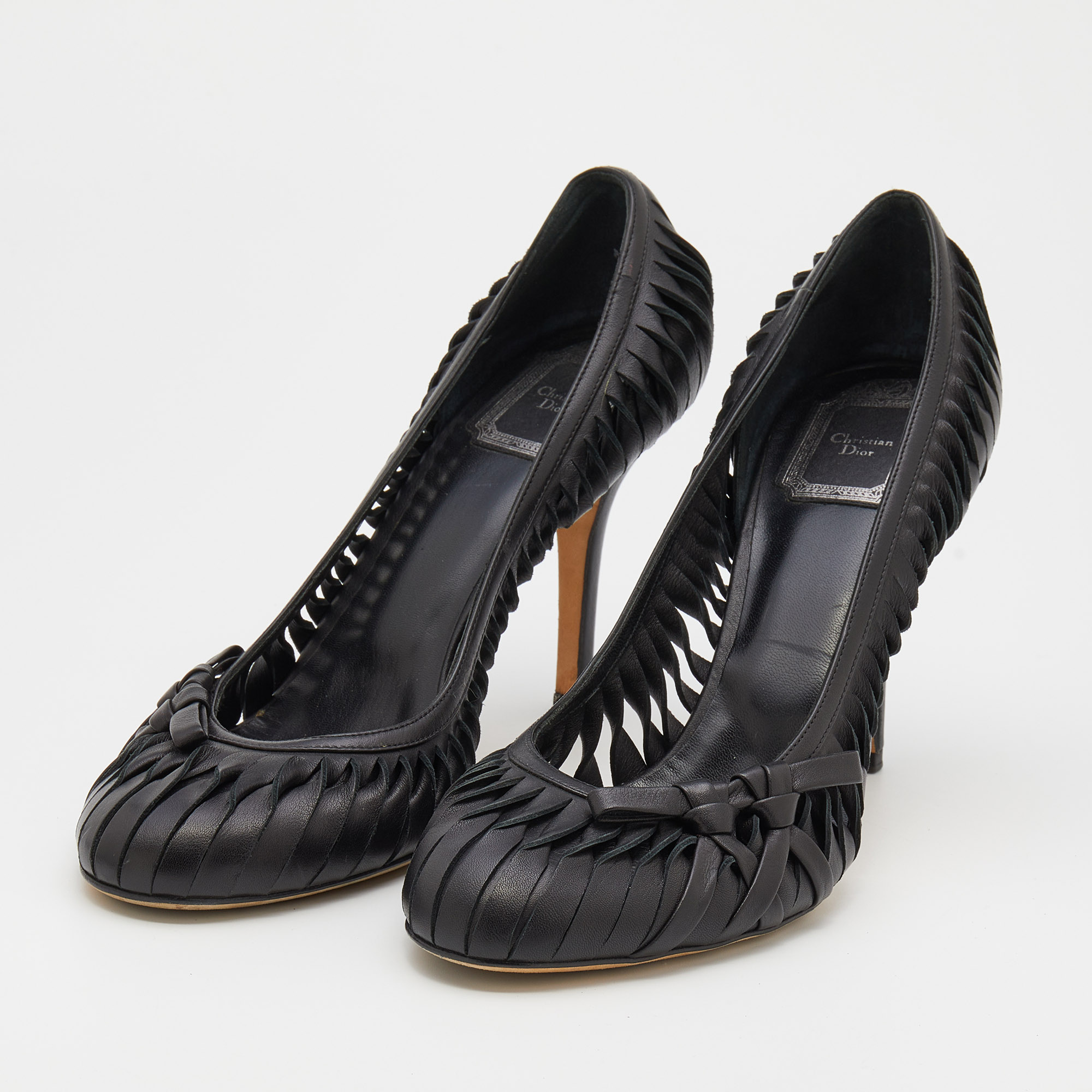 

Dior Black Leather Cut Out Detail Bow Pumps Size