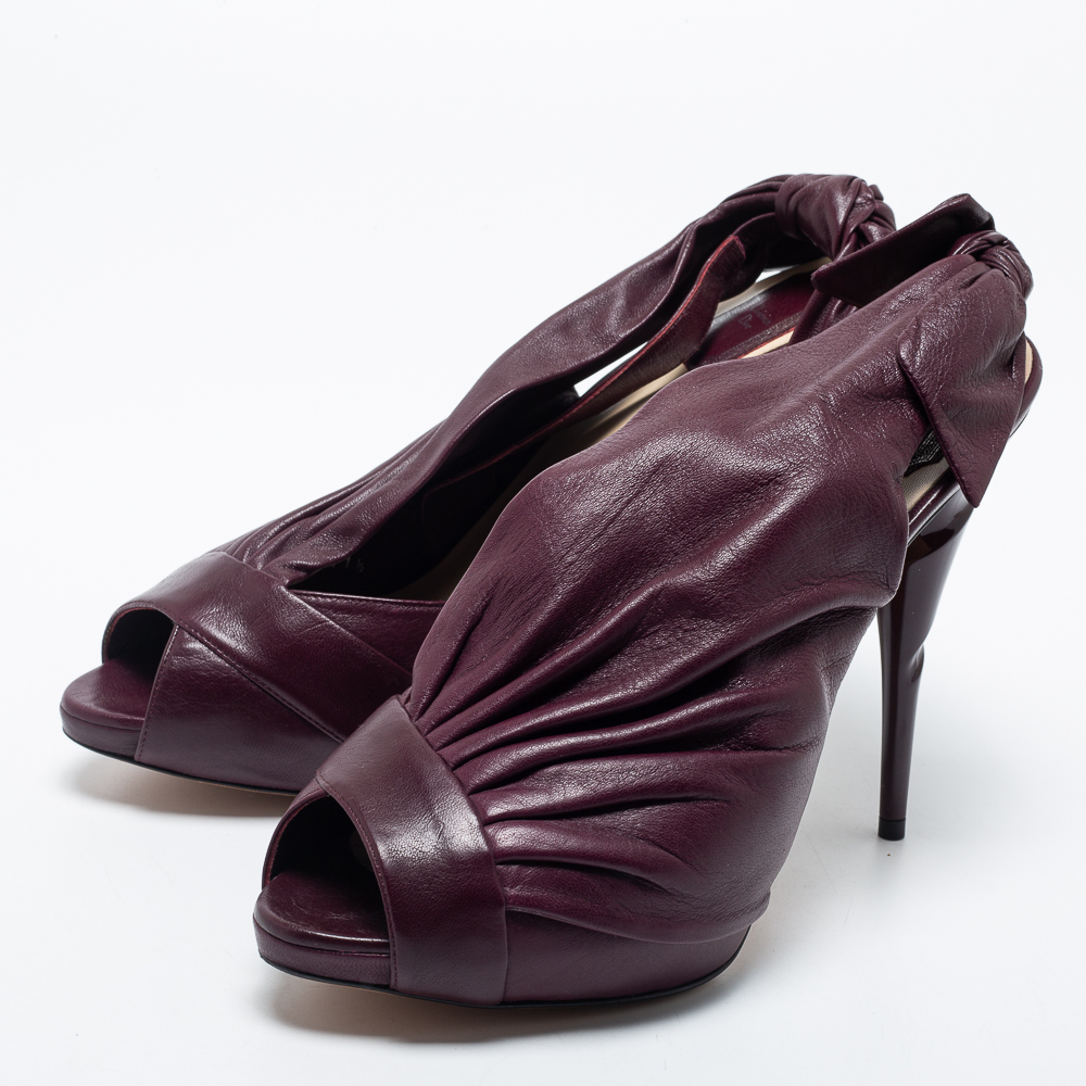 

Dior Burgundy Leather Peep Toe Bow Platform Sandals Size