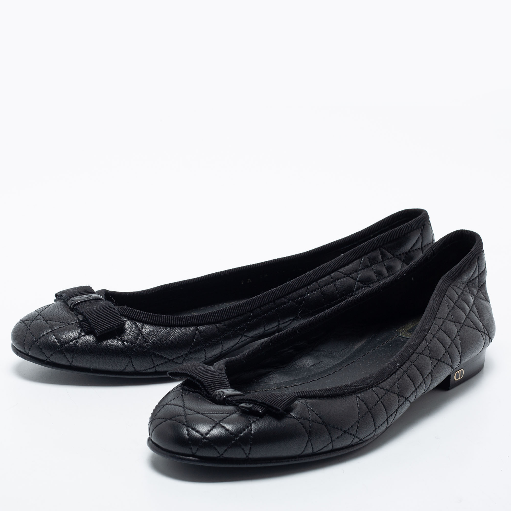 

Dior Black Cannage Quilted Leather Bow Ballet Flats Size