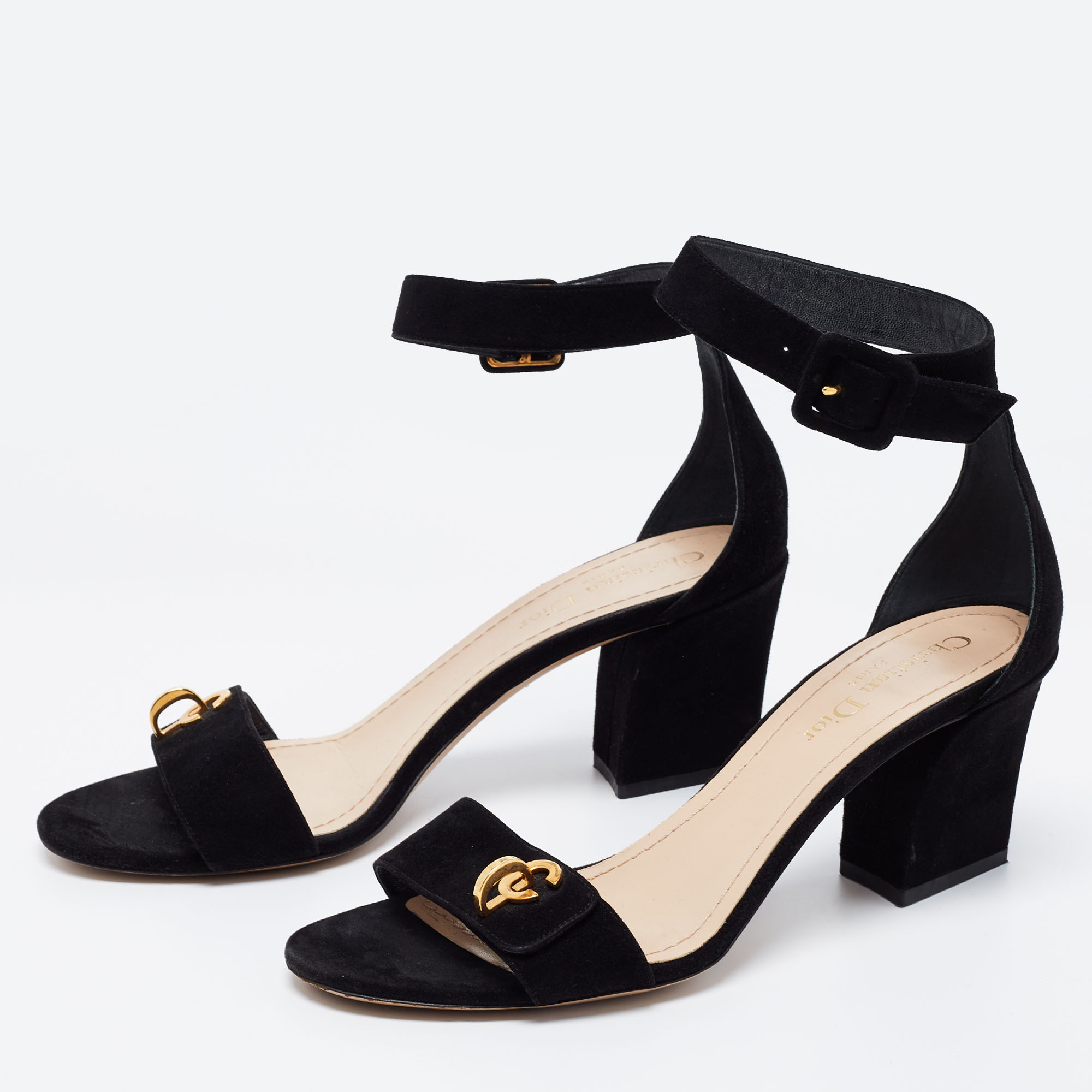 

Dior Black Suede C'est Block Heel Ankle Strap Sandals Size