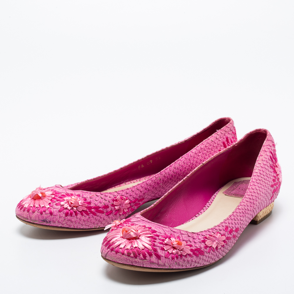 

Dior Pink Python Embossed Leather Ballet Flats Size