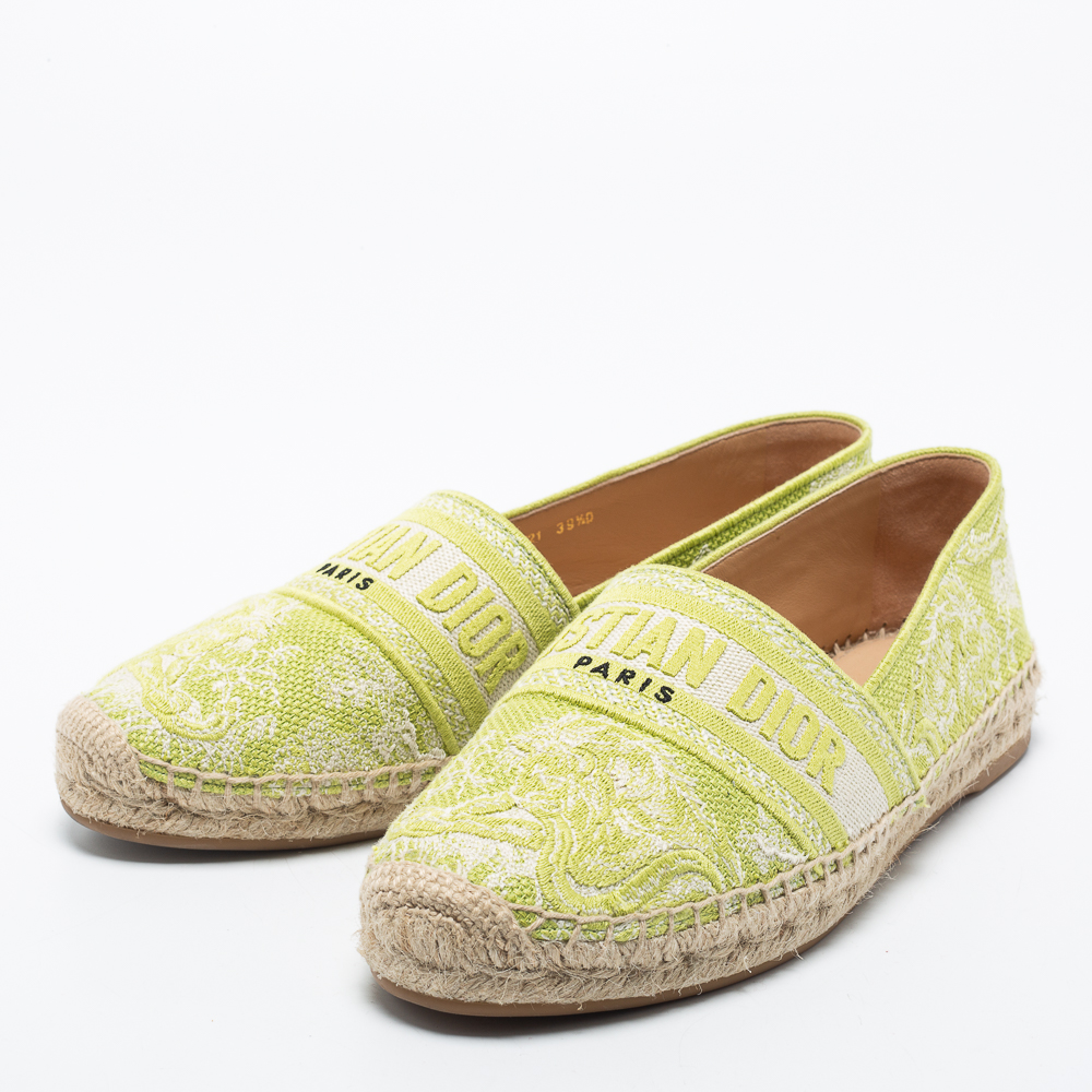 

Dior White/Green Canvas Granville Flat Espadrilles Size
