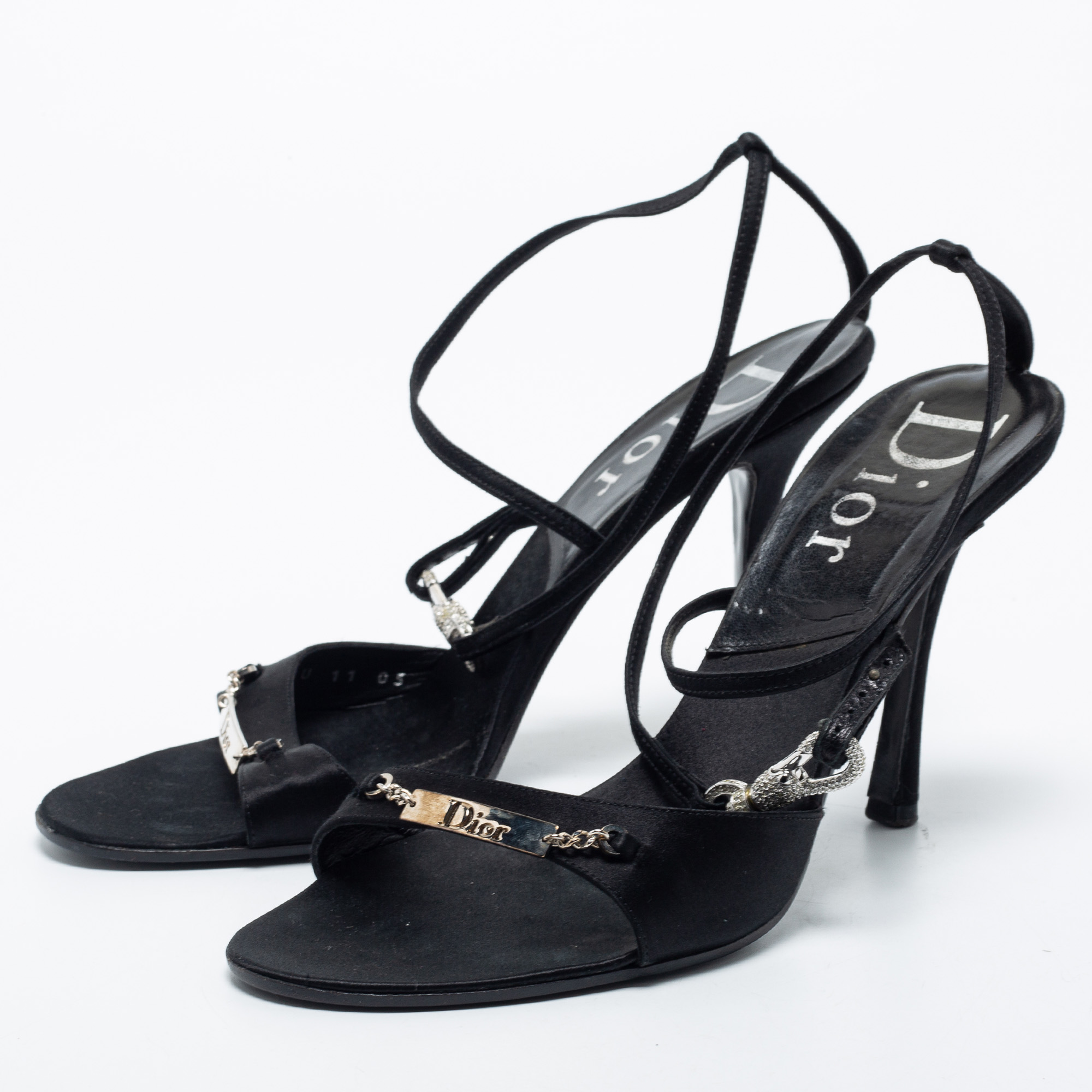 

Dior Black Satin Open Toe Ankle Strap Sandals Size