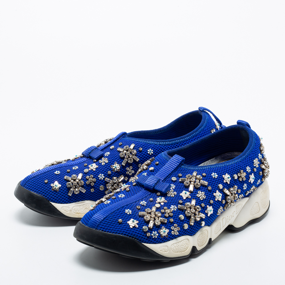 

Dior Blue Mesh Fusion Embellished Slip On Sneakers Size