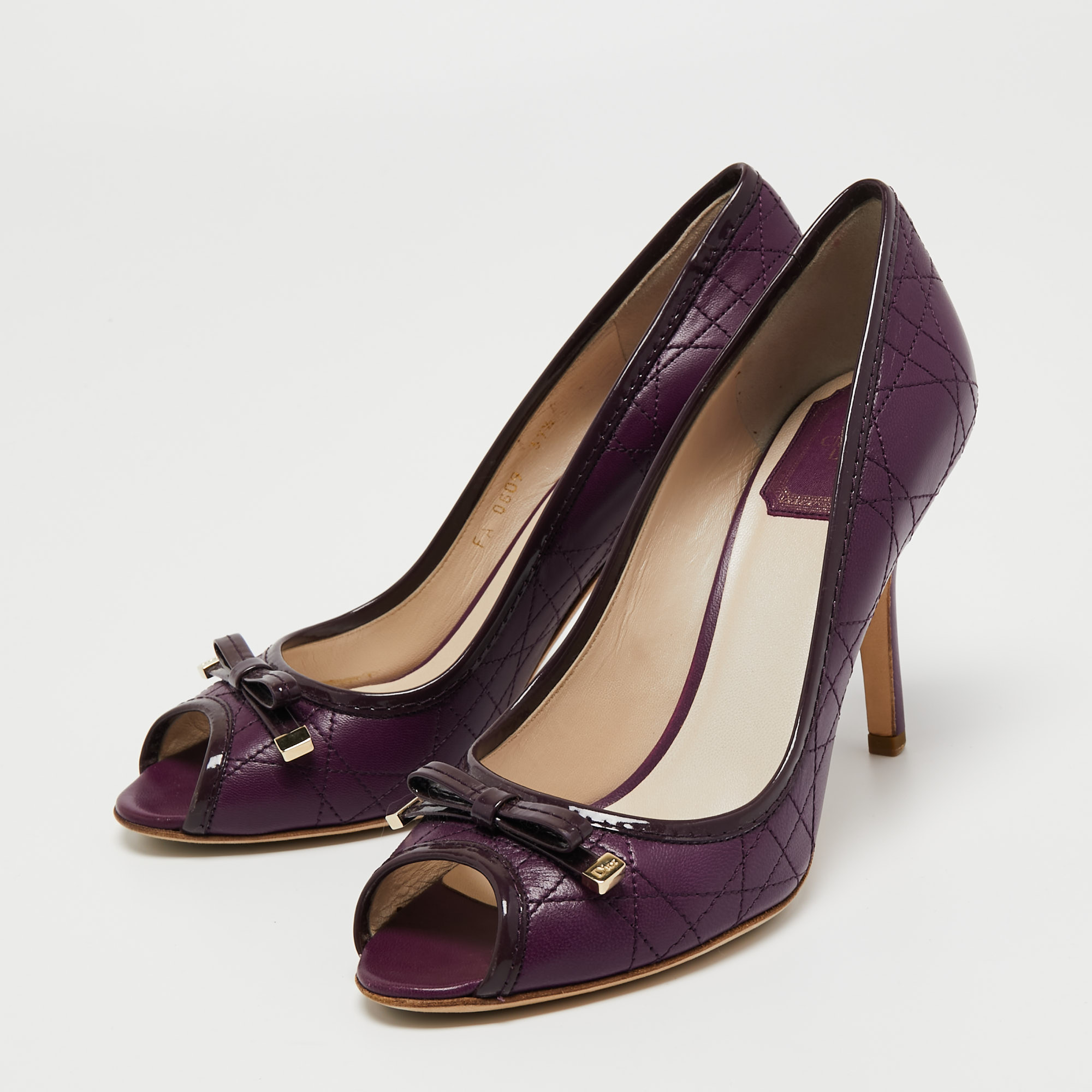 

Dior Purple Cannage Leather Bow Peep Toe Pumps Size
