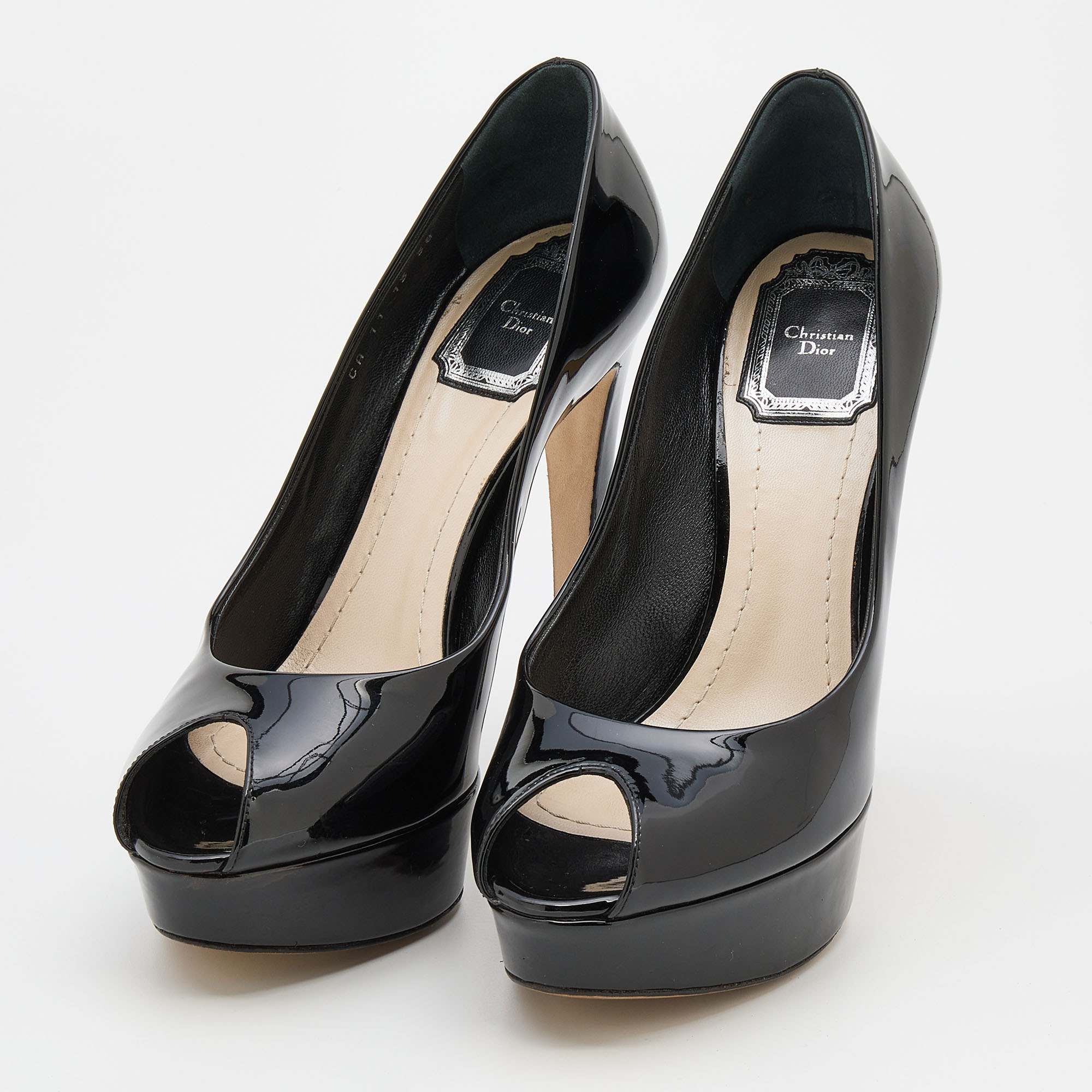 

Dior Black Patent Leather Peep Toe Platform Pumps Size