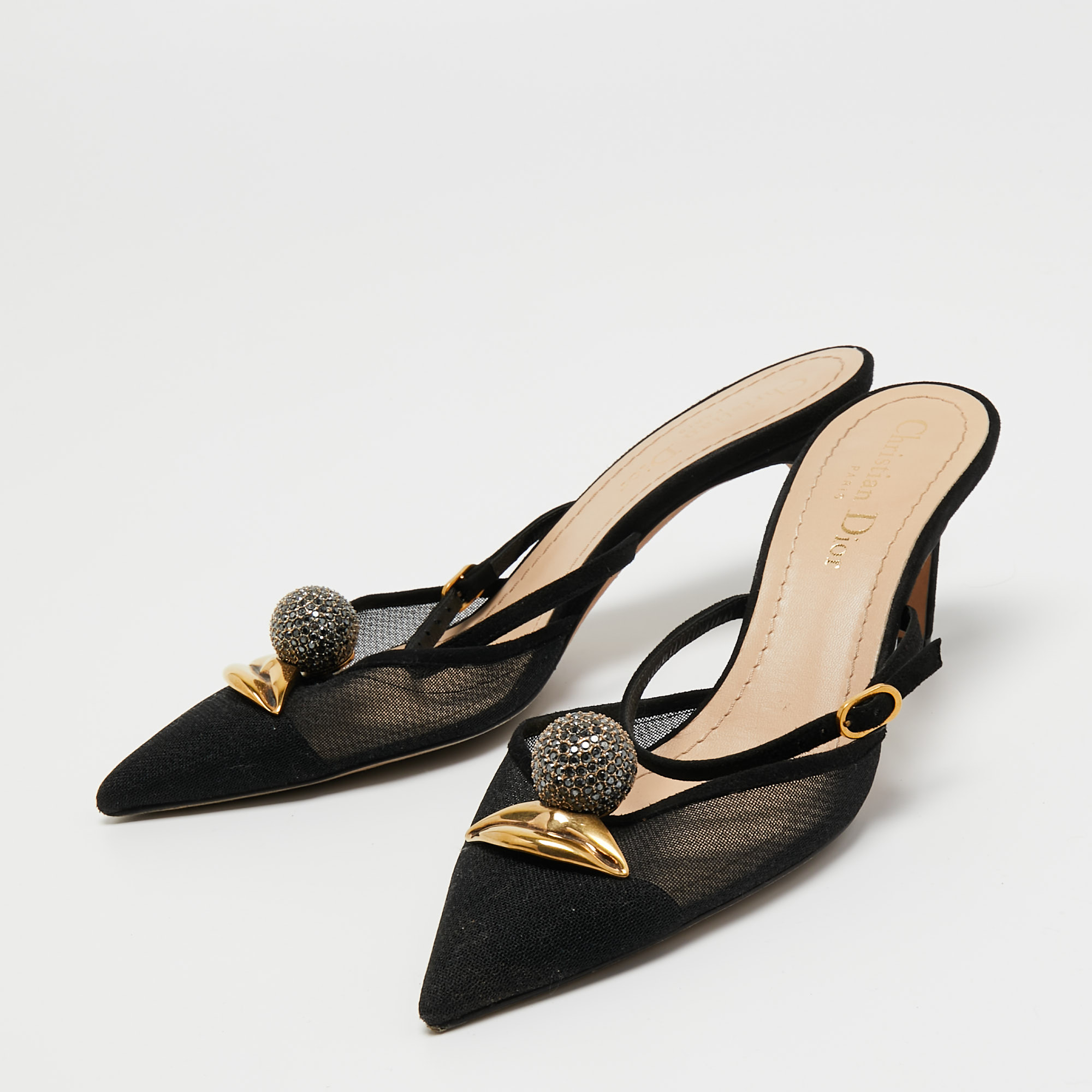 

Dior Black Suede and Mesh Lips Slingback Pump Size