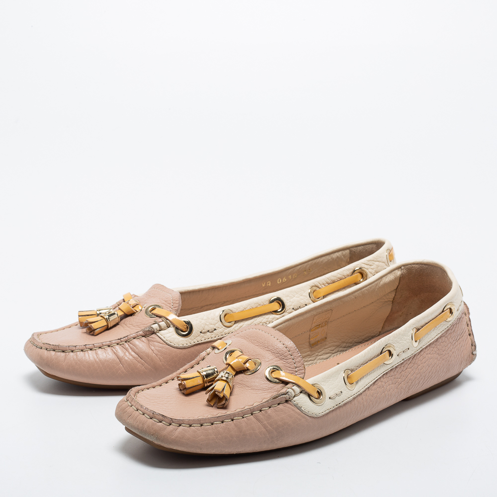 

Dior Pink/White Leather Tassel Slip on Loafers Size