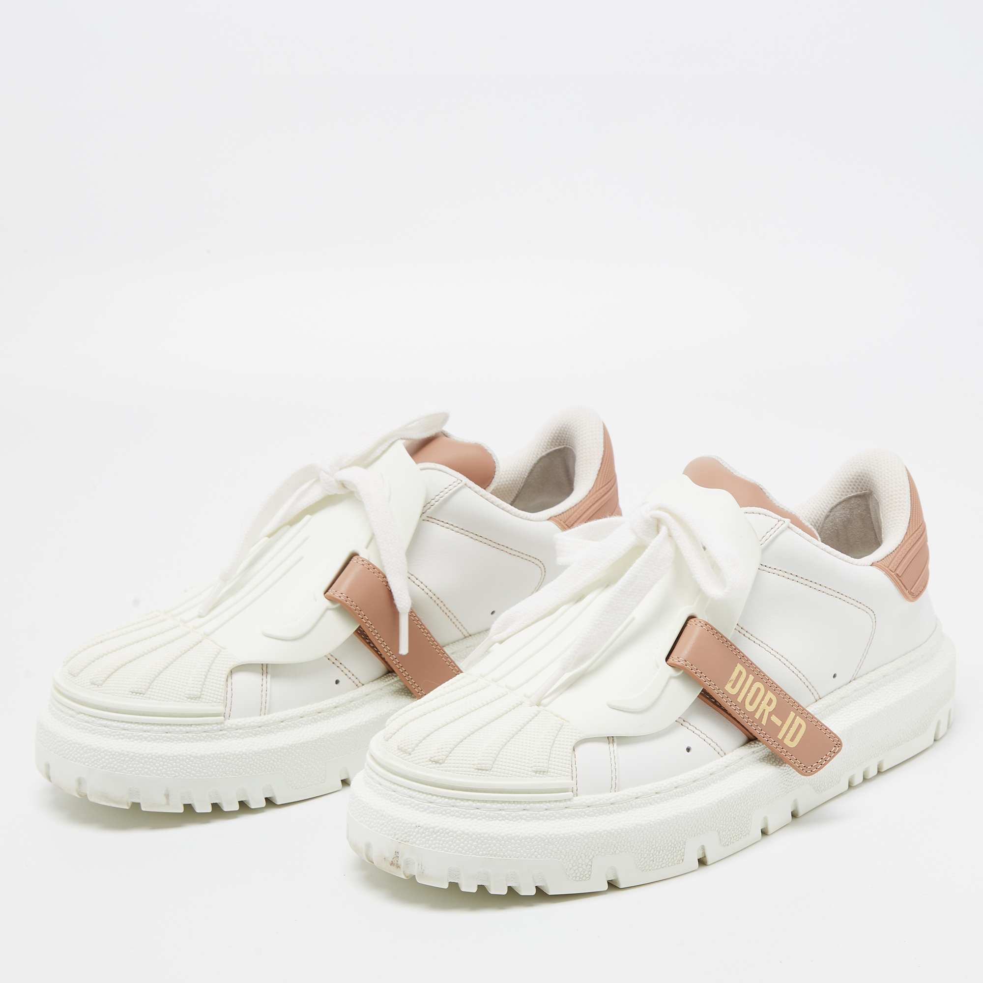 

Dior White/Nude Leather and Rubber Dior ID Low Top Sneakers Size