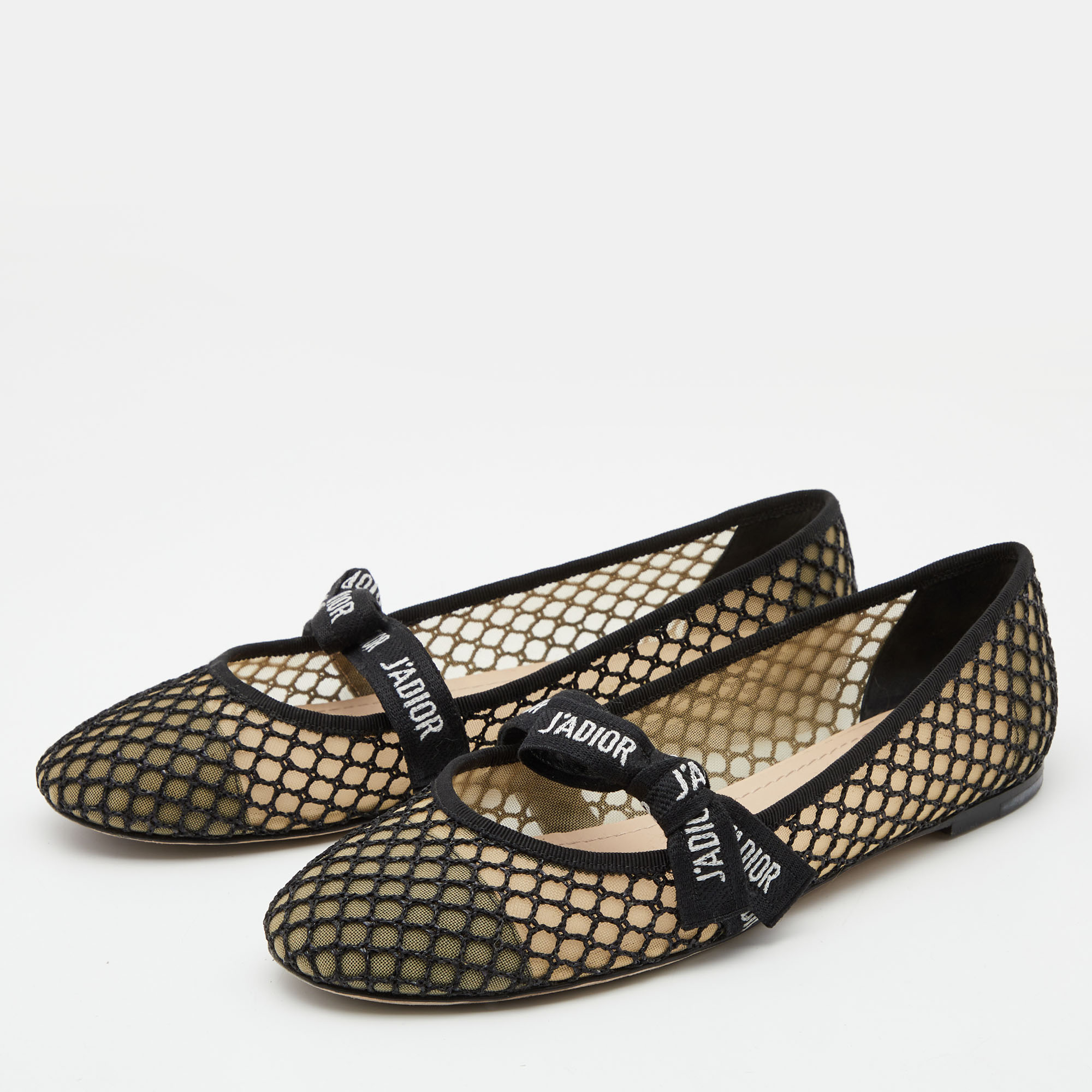 

Christian Dior Black/Beige Mesh and Lace Baby-D Ballet Flats Size