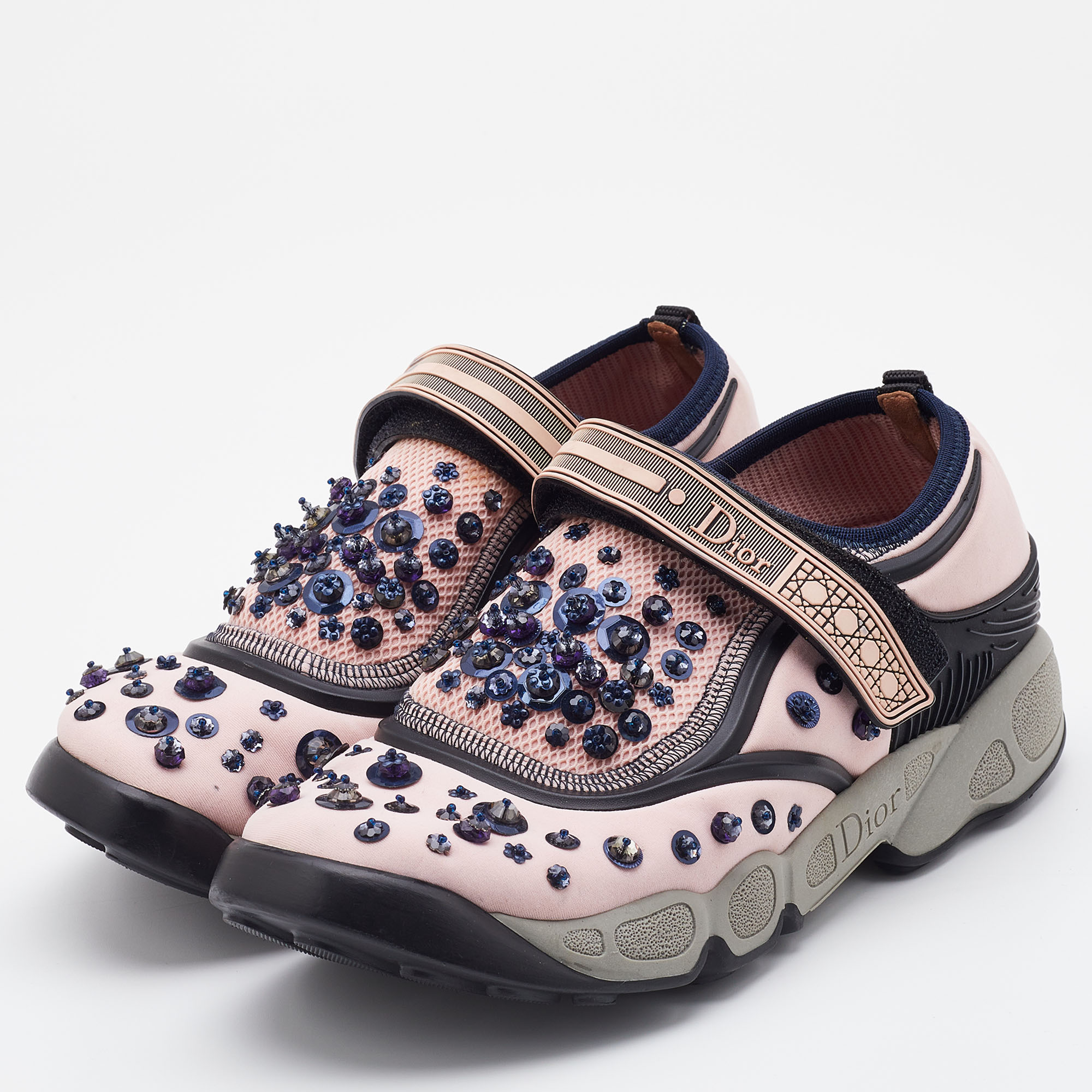 

Dior Pink/Black Fabric and Mesh Neoprene Fusion Embellished Low Top Sneakers Size