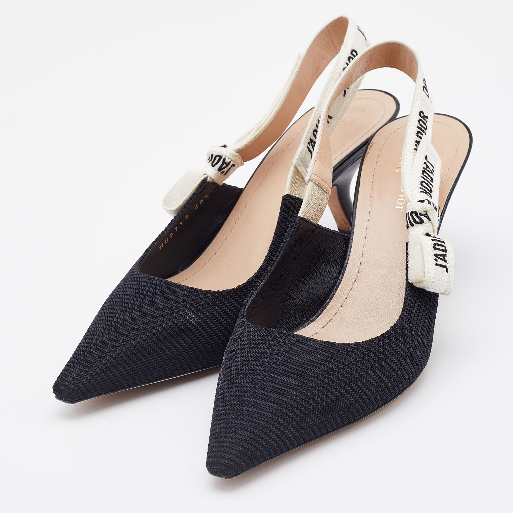 

Dior Black Technical Fabric J'adior Slingback Pumps Size
