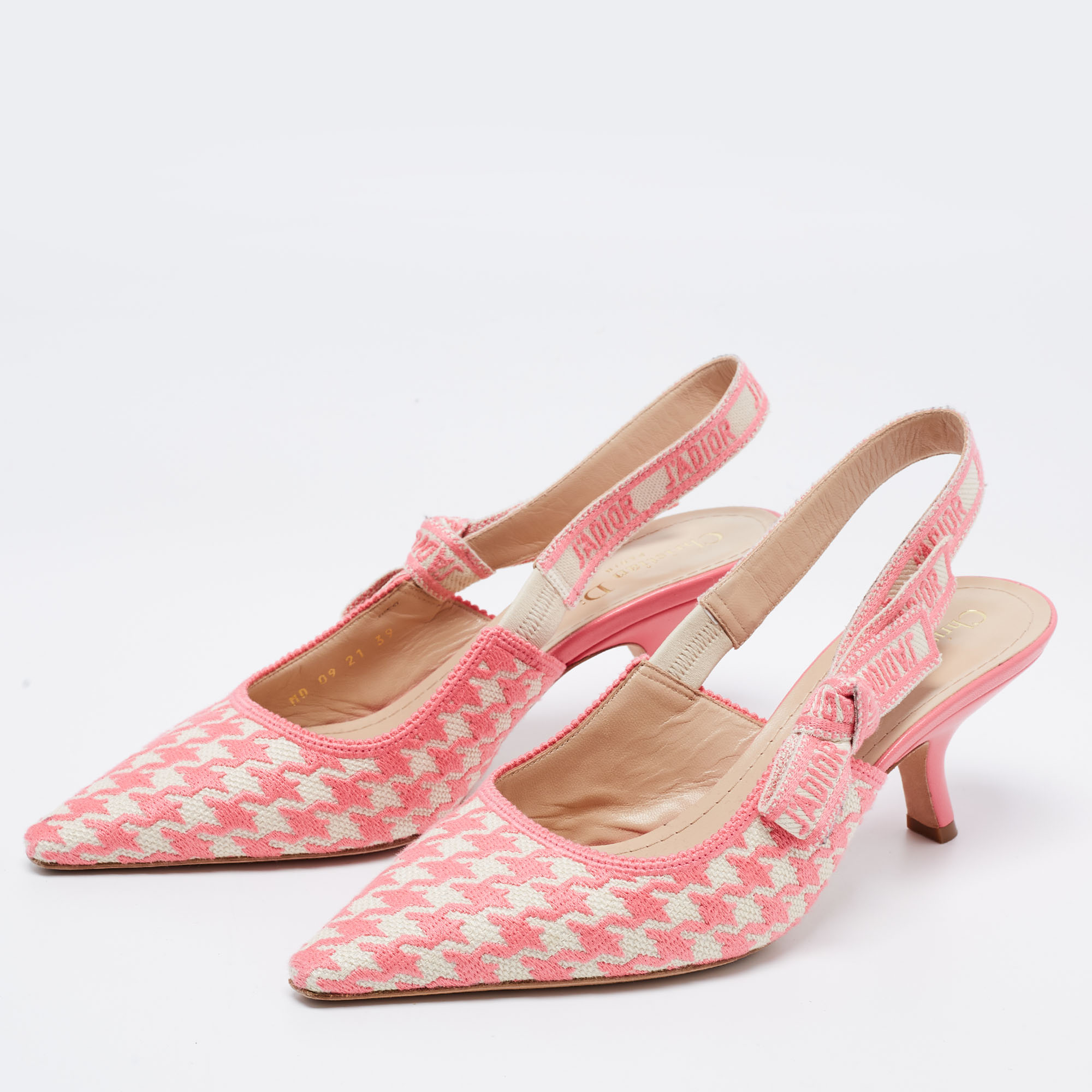 

Dior Pink/White Embroidered Fabric J'adior Slingback Pumps Size