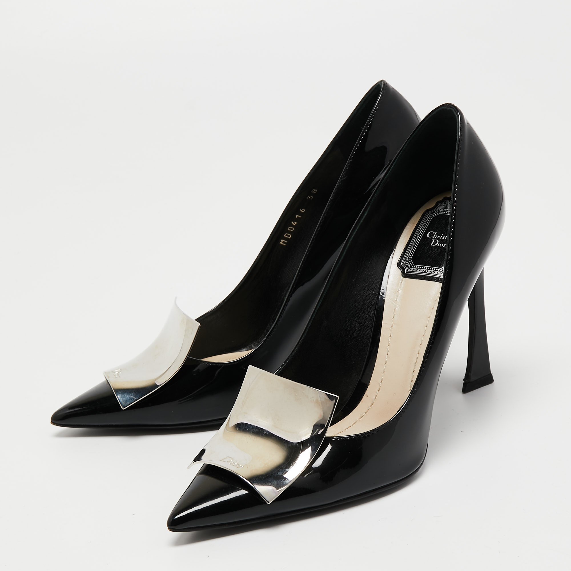 

Dior Black Patent Leather Buckle Pointed Toe Pumps Size