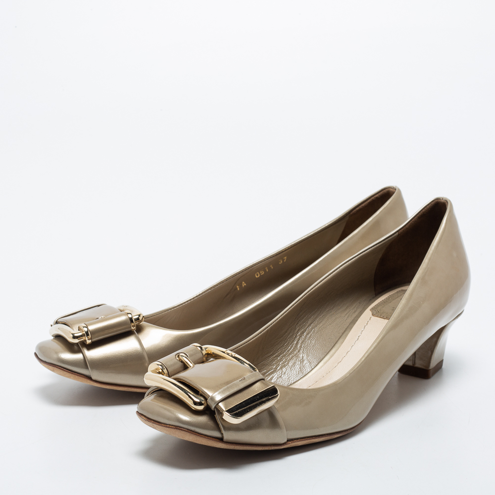 

Dior Metallic Leather Buckle Block Heel Pumps Size