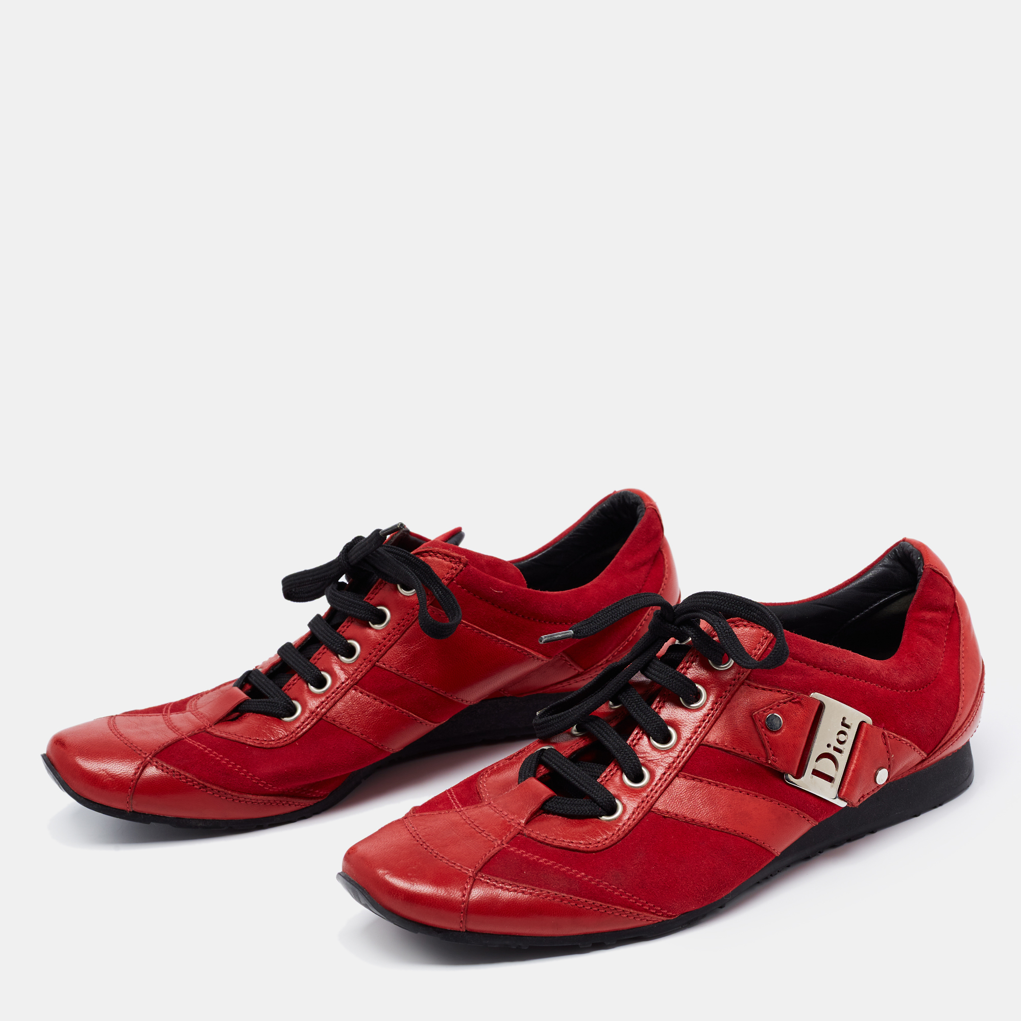 

Dior Red Leather and Suede Low Top Sneakers Size