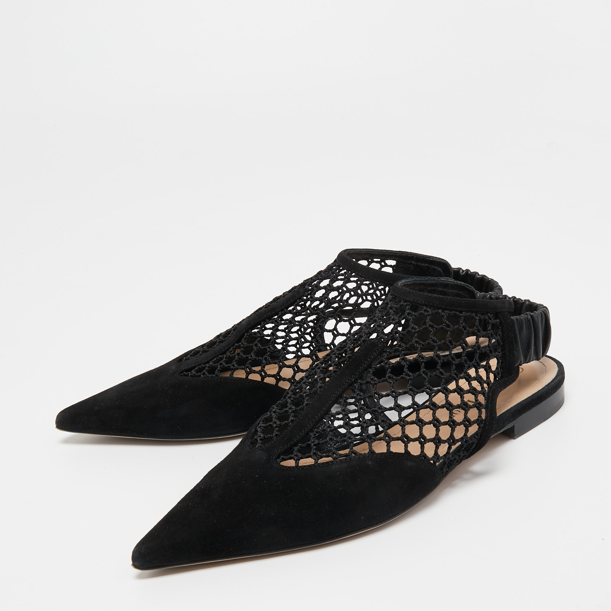 

Dior Black Suede And Mesh Slingback Flats Size