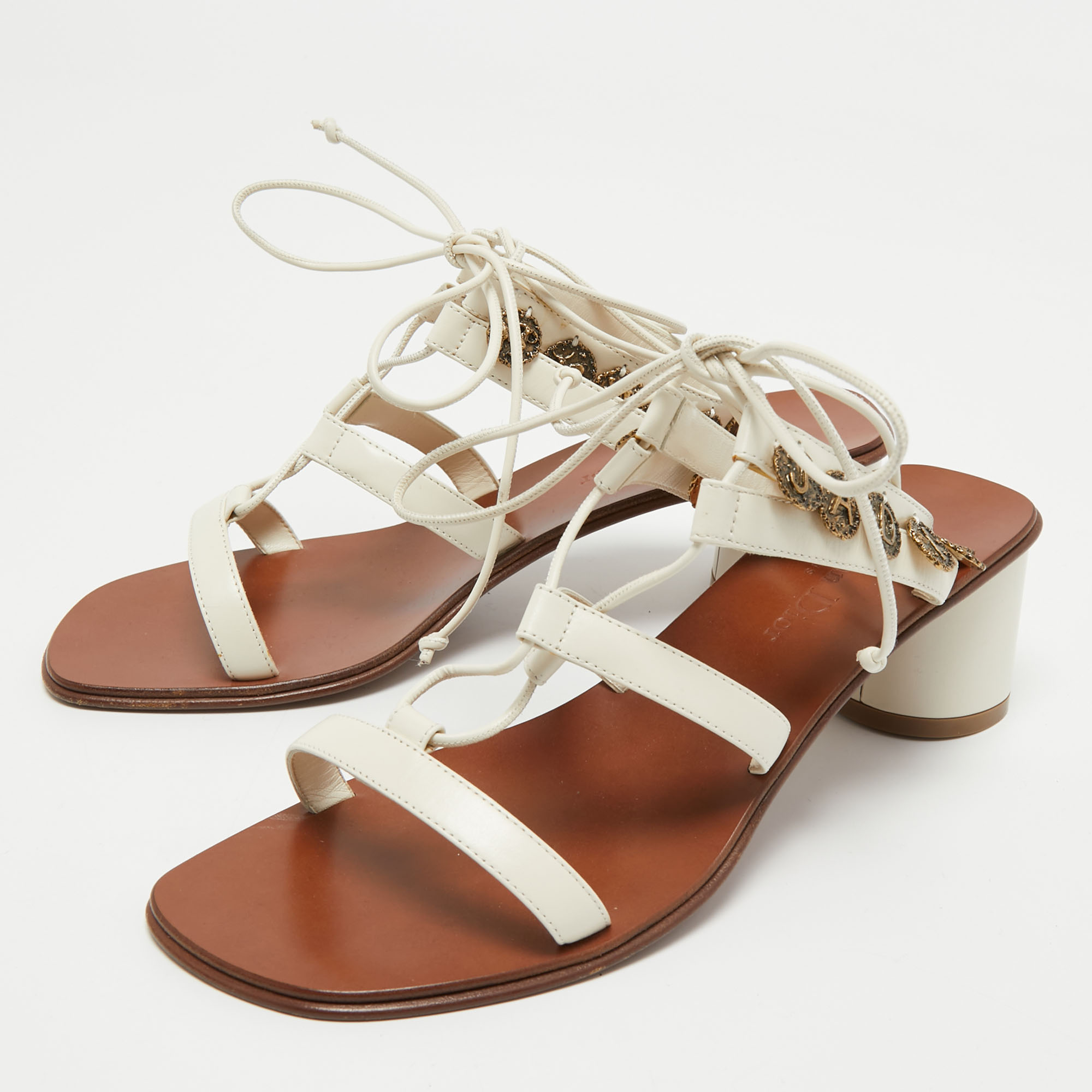 

Dior White Leather Zodiac Ankle Tie Sandals Size