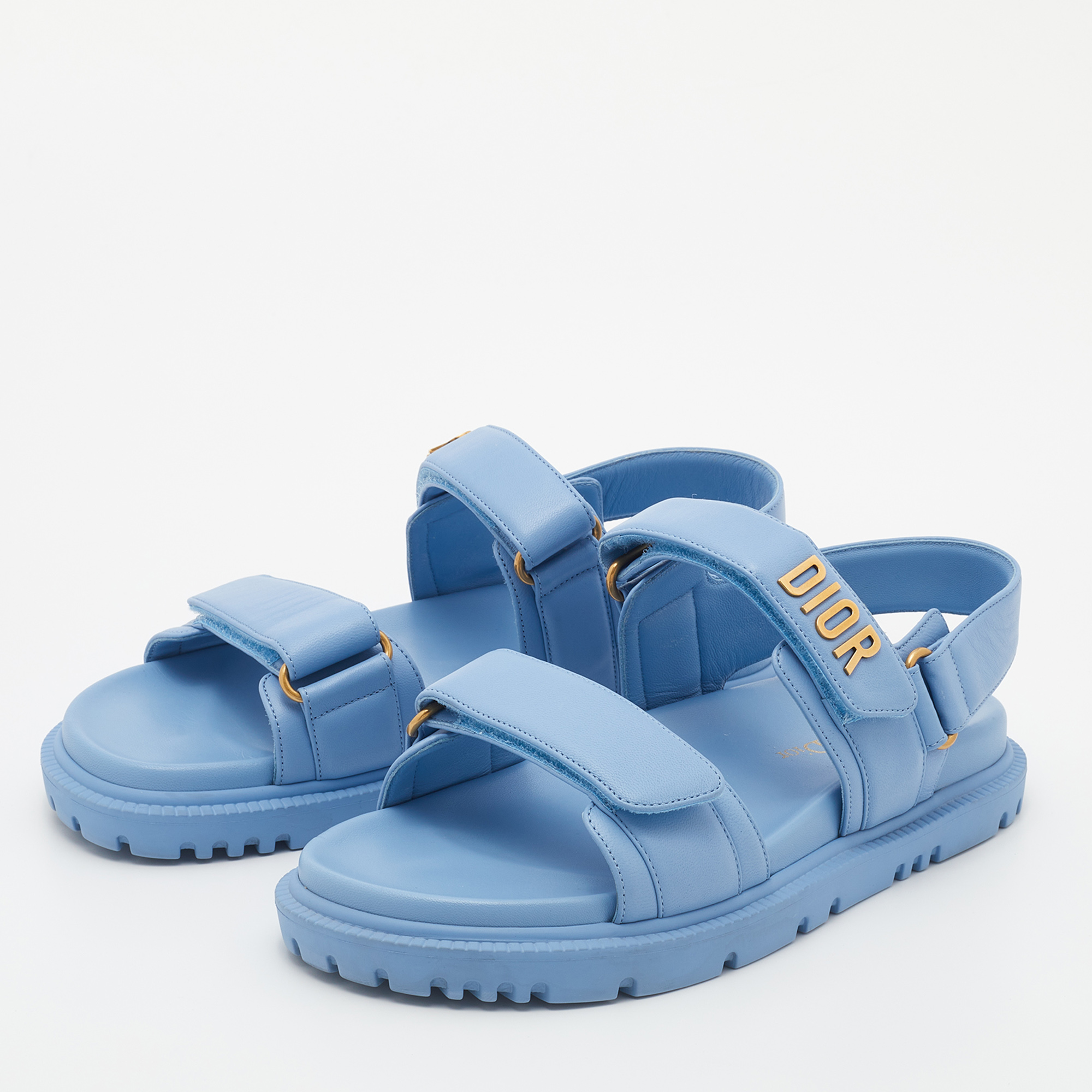 

Dior Blue Leather Dioract Flat Sandals Size