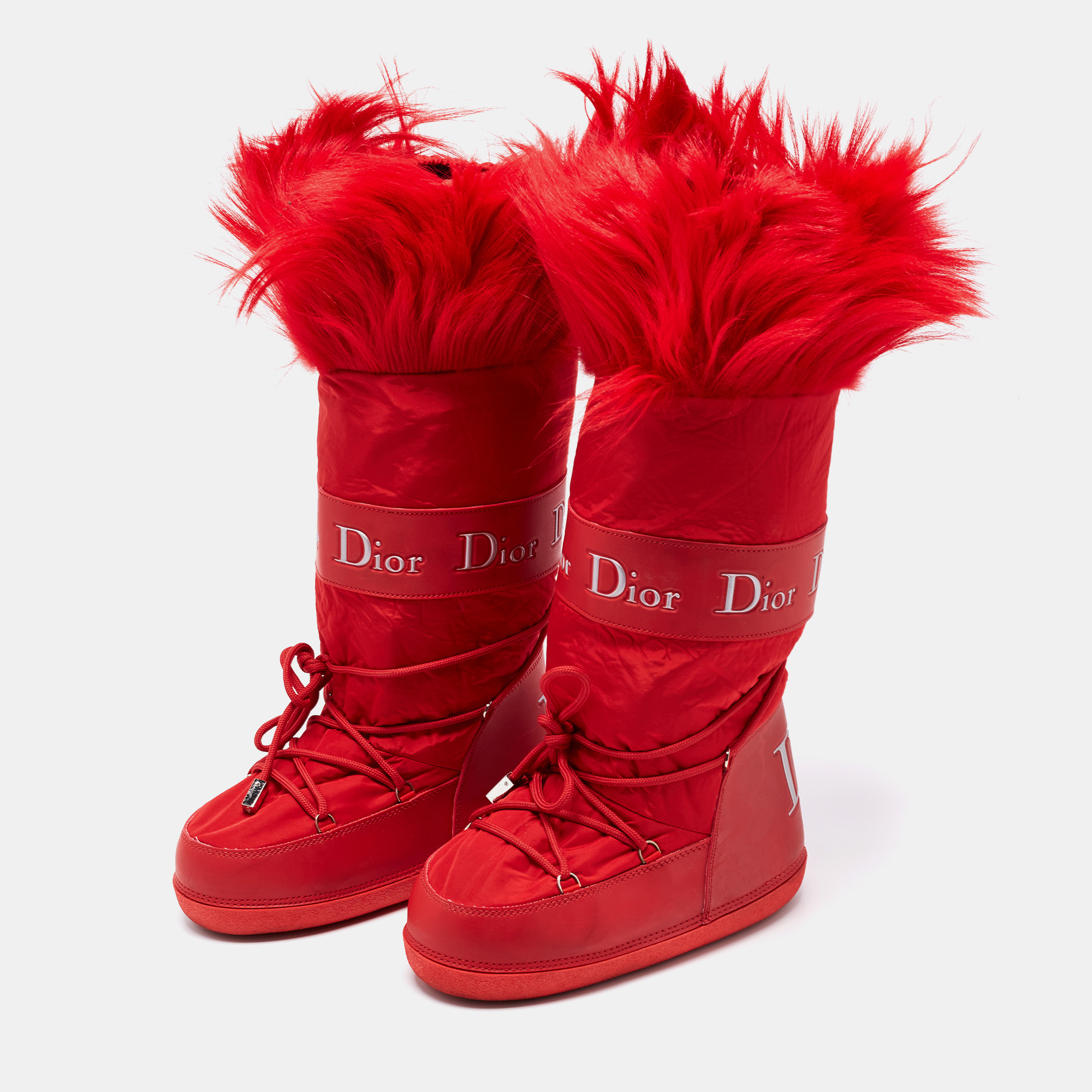 

Dior Red Leather and Nylon Moon Knee Length Boots Size 38