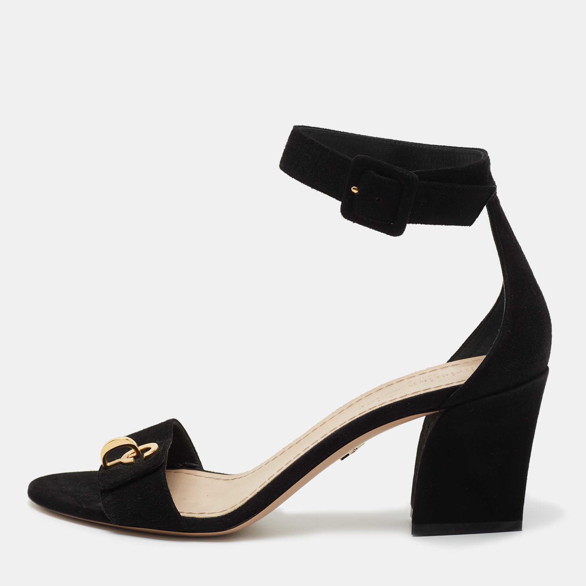 Pre-owned Dior Black Suede C'est Ankle Strap Sandals Size 39