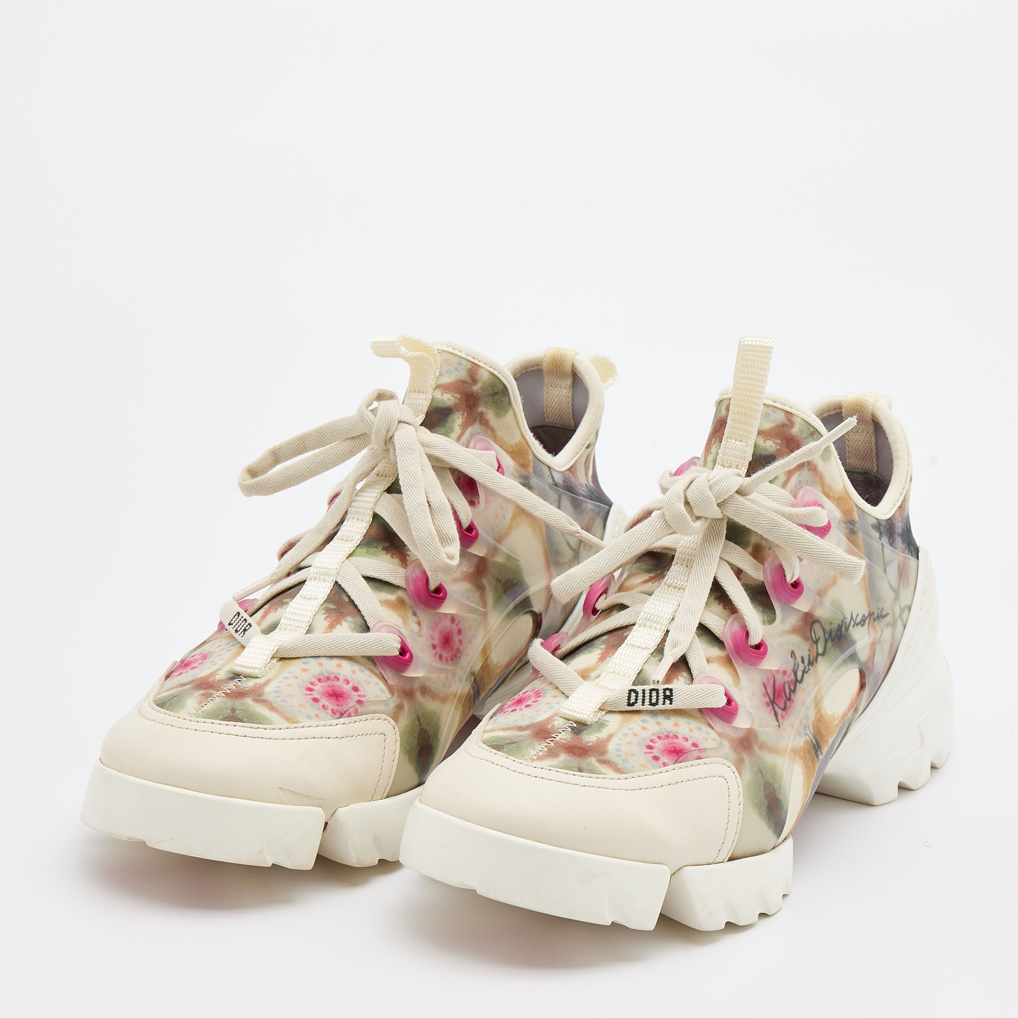 

Dior Multicolor Printed Neoprene and Leather D-Connect Kaleidoscopic Sneakers Size