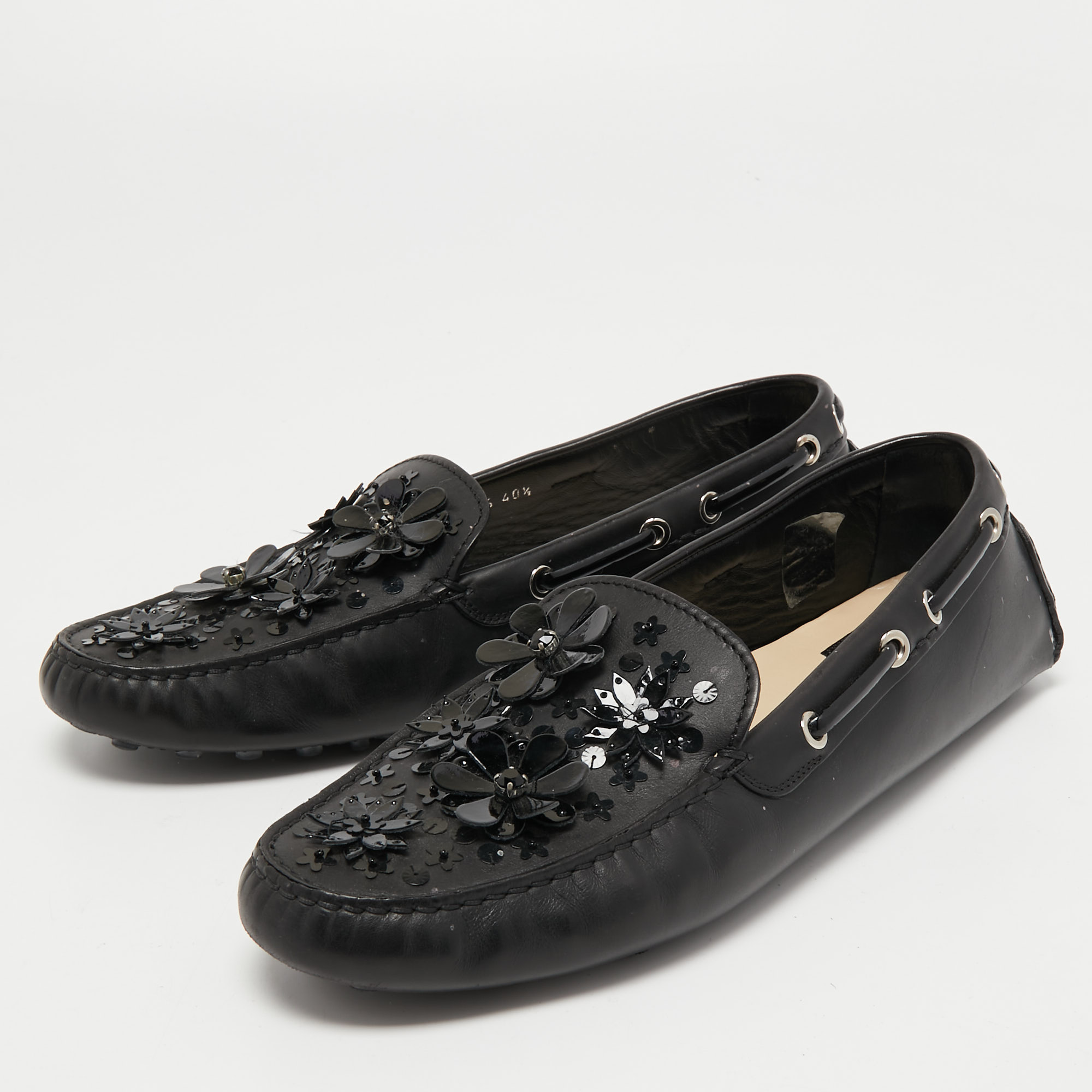 

Dior Black Leather Embellished Slip On Loafers Size