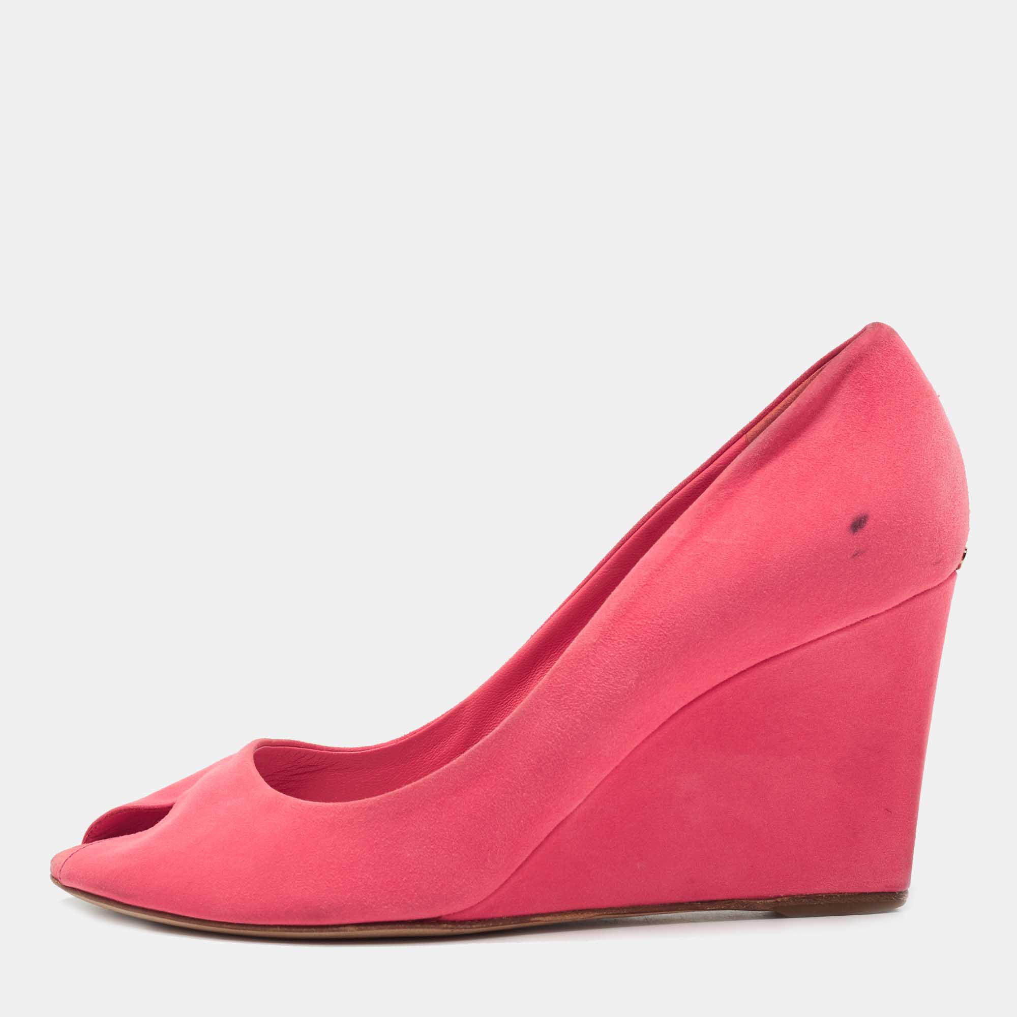 

Dior Pink Suede Peep Toe Wedge Pumps Size