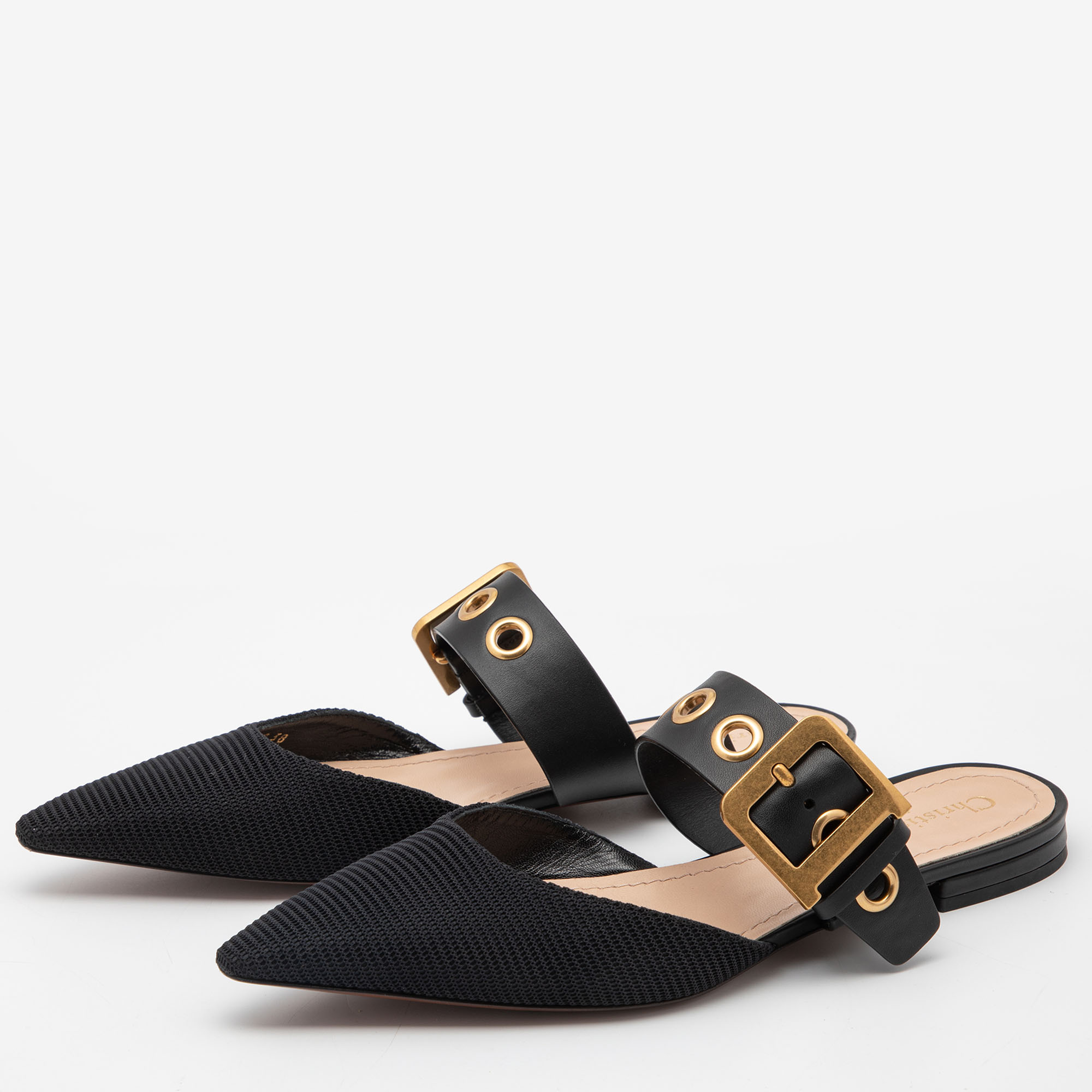 

Dior Black Fabric and Leather D Dior Flat Mules Size