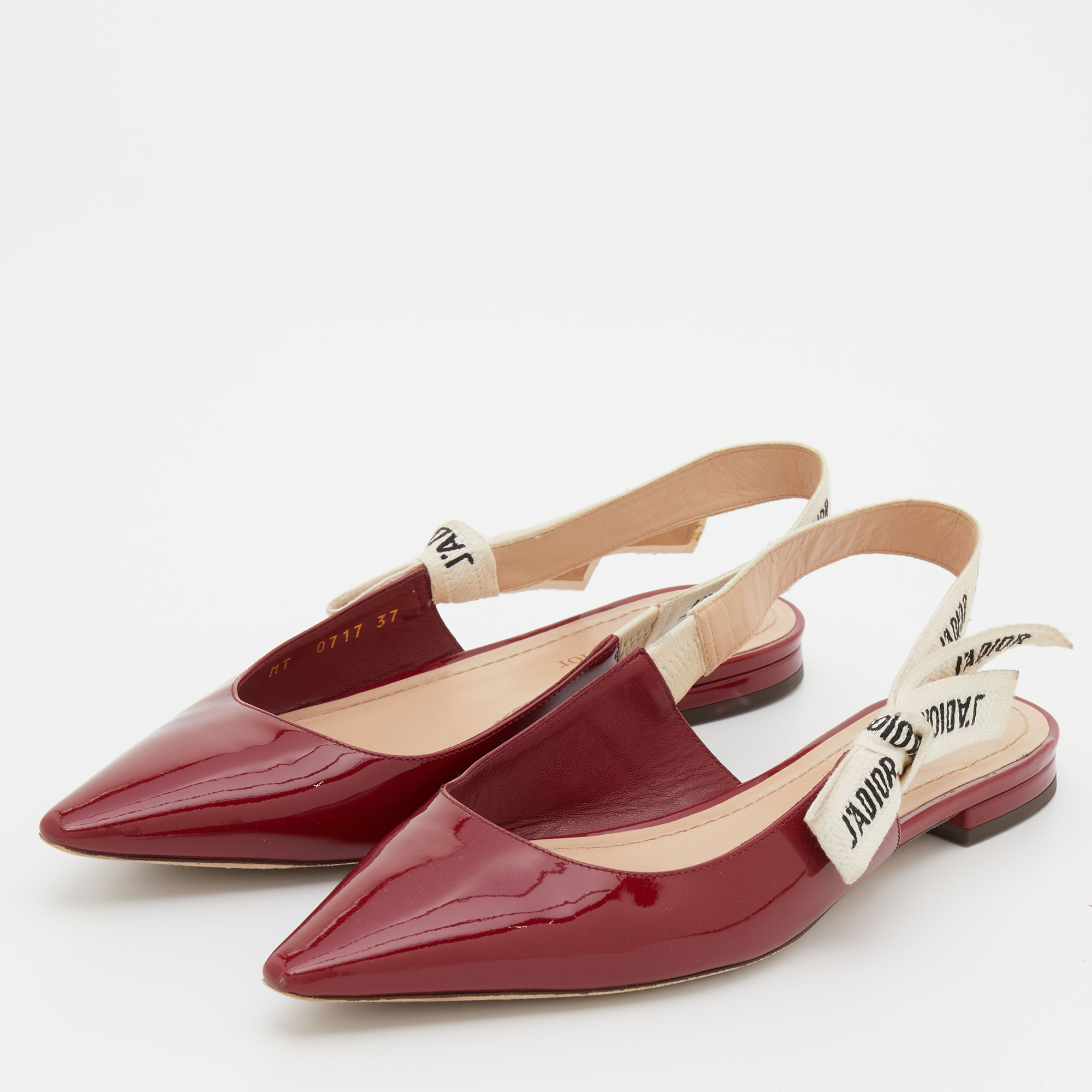 

Dior Red Patent Leather J'Adior Slingback Flats Size