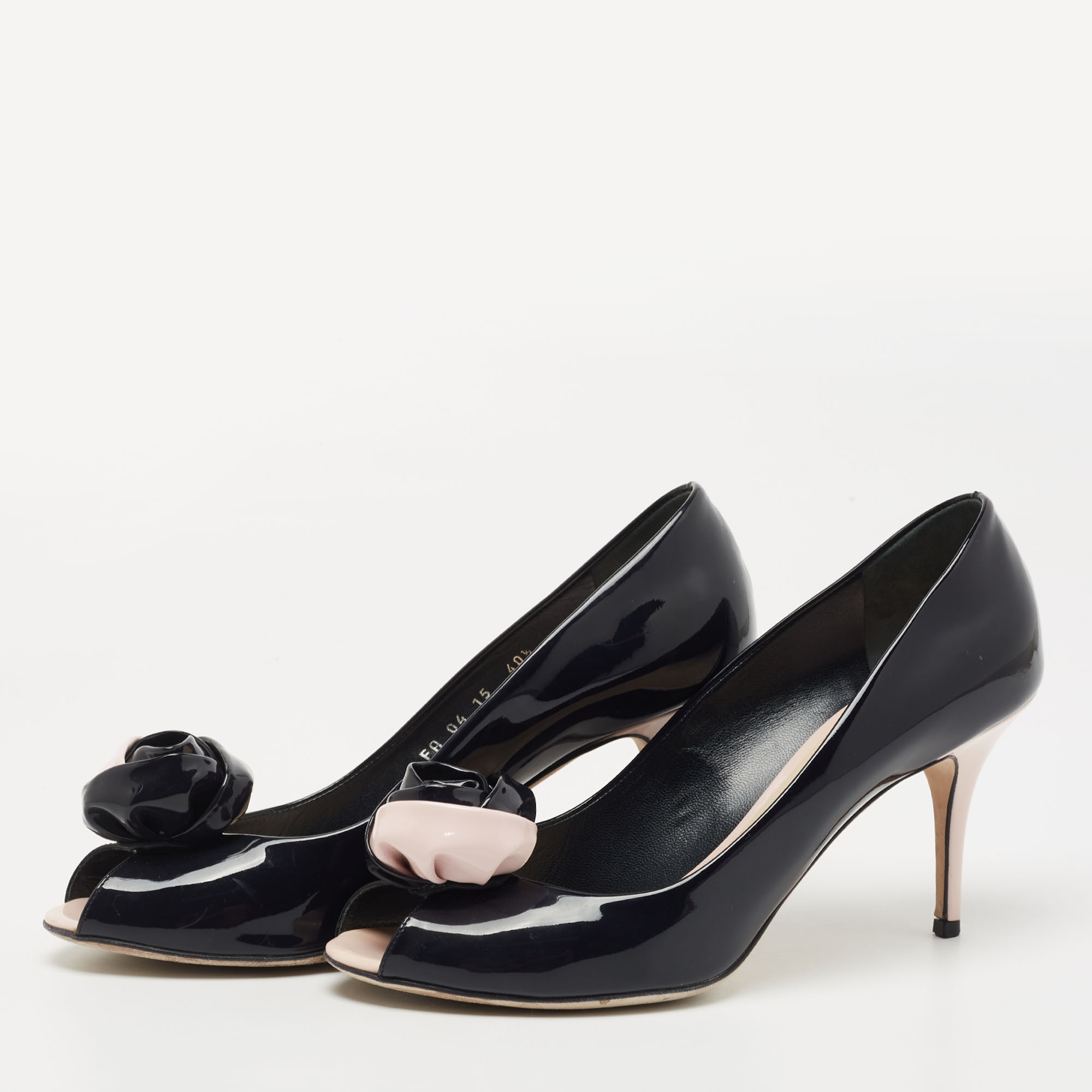 

Dior Navy Blue Patent Leather Rose Peep Toe Pumps Size