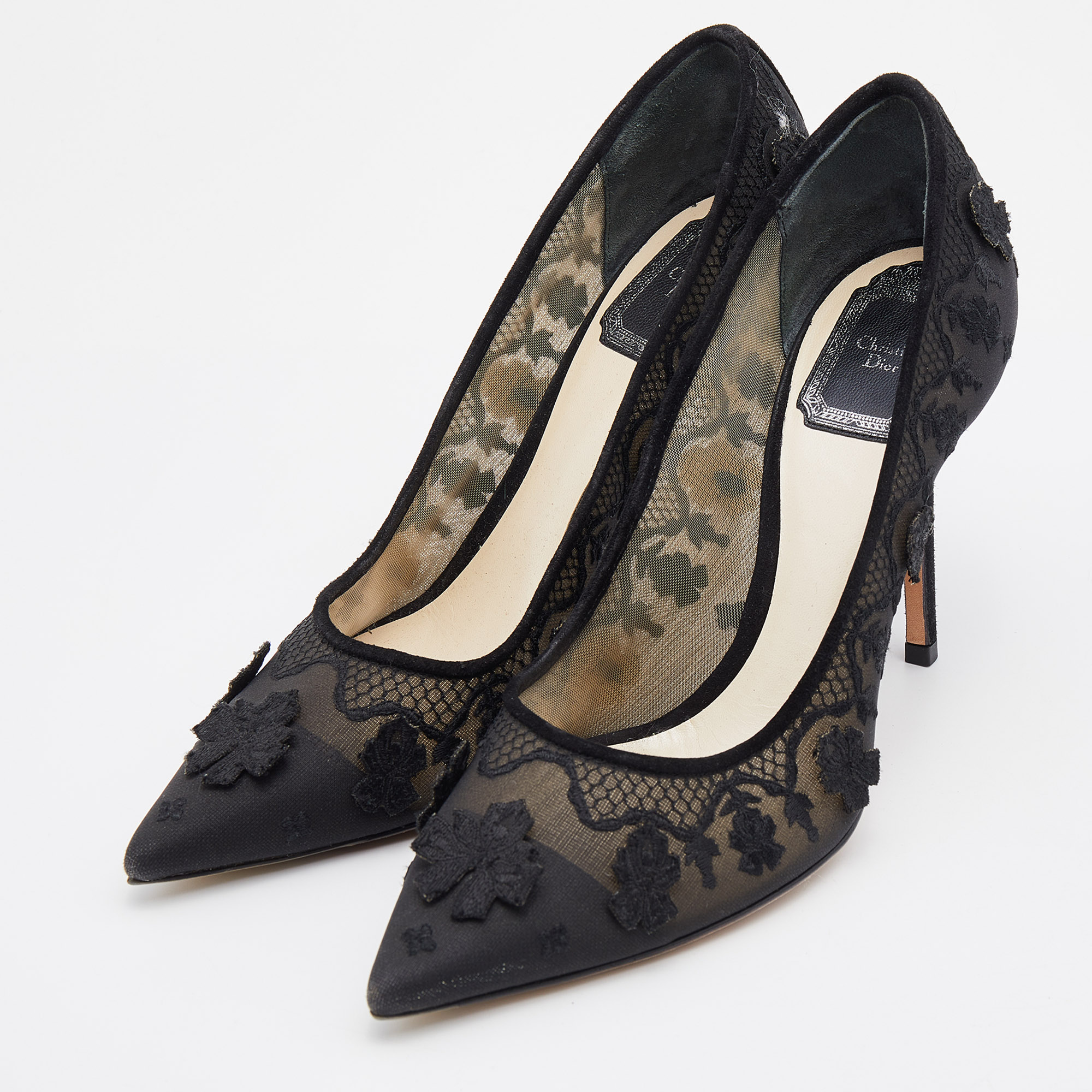 

Dior Black Fabric Applique Embroidered Accent Pointed Toe Pumps Size