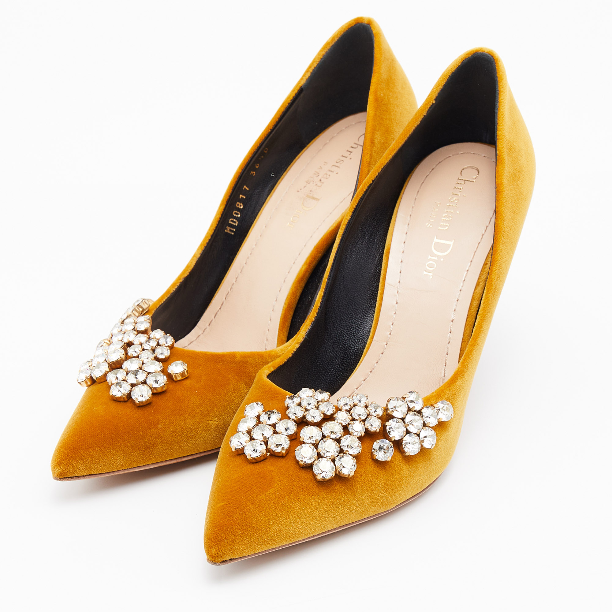 

Dior Mustard Yellow Velvet Crystal Embellished Pointed Toe Pumps Size