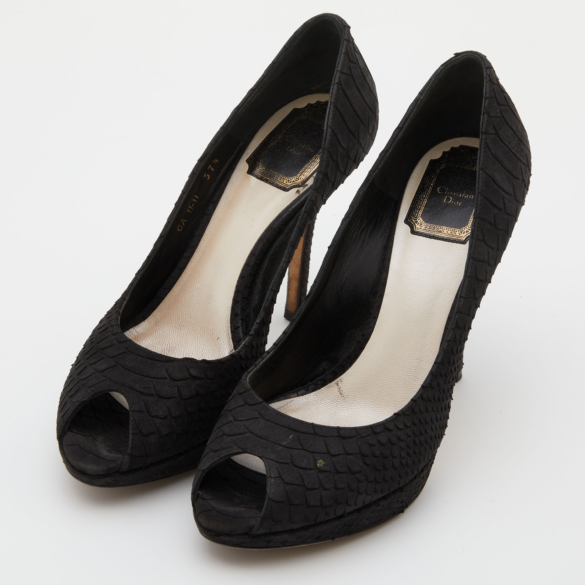 

Dior Black Python Leather Miss Dior Platform Peep Toe Pumps Size