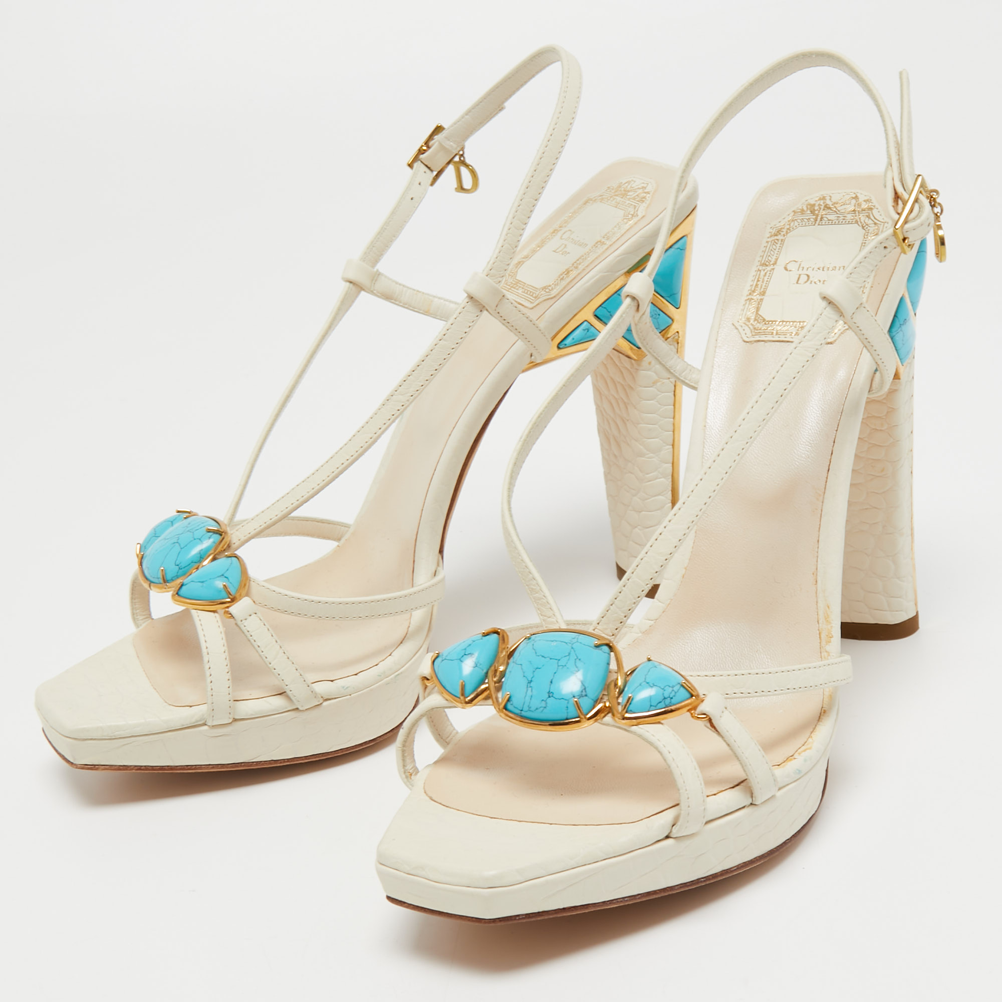 

Dior Cream Leather Studded Slingback Sandals Size