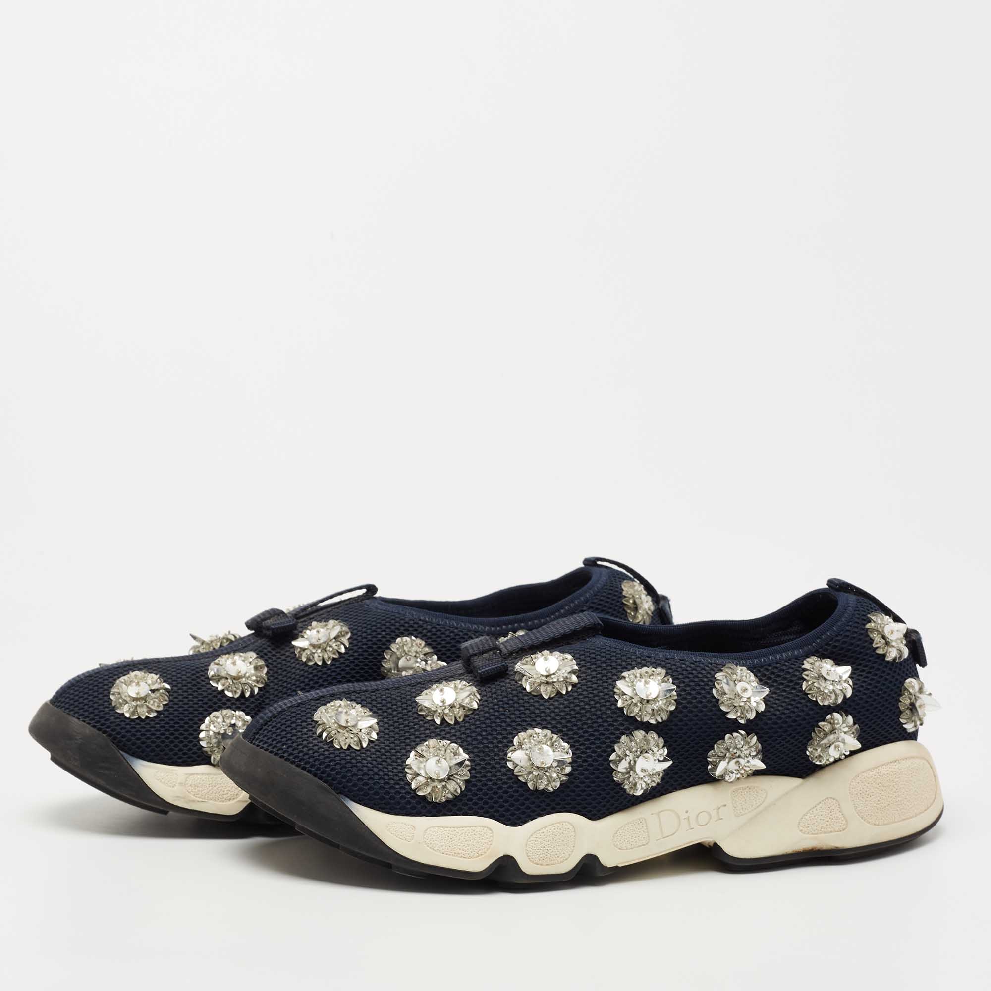 

Dior Navy Blue Crystal Embellished Mesh Fusion Sneakers Size