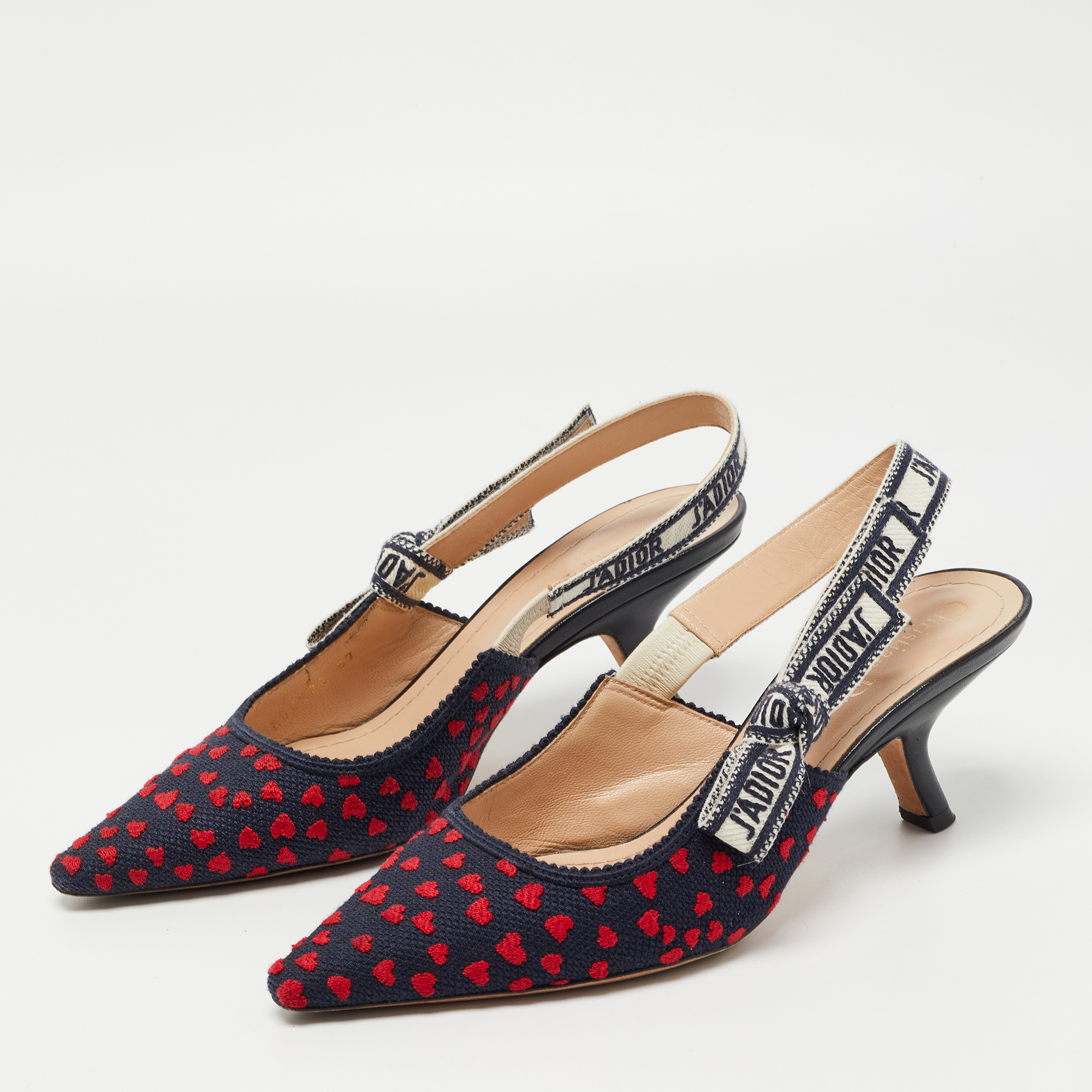 

Dior Navy Blue/Red Canvas heart Jadior Slingback Pumps Size, Multicolor