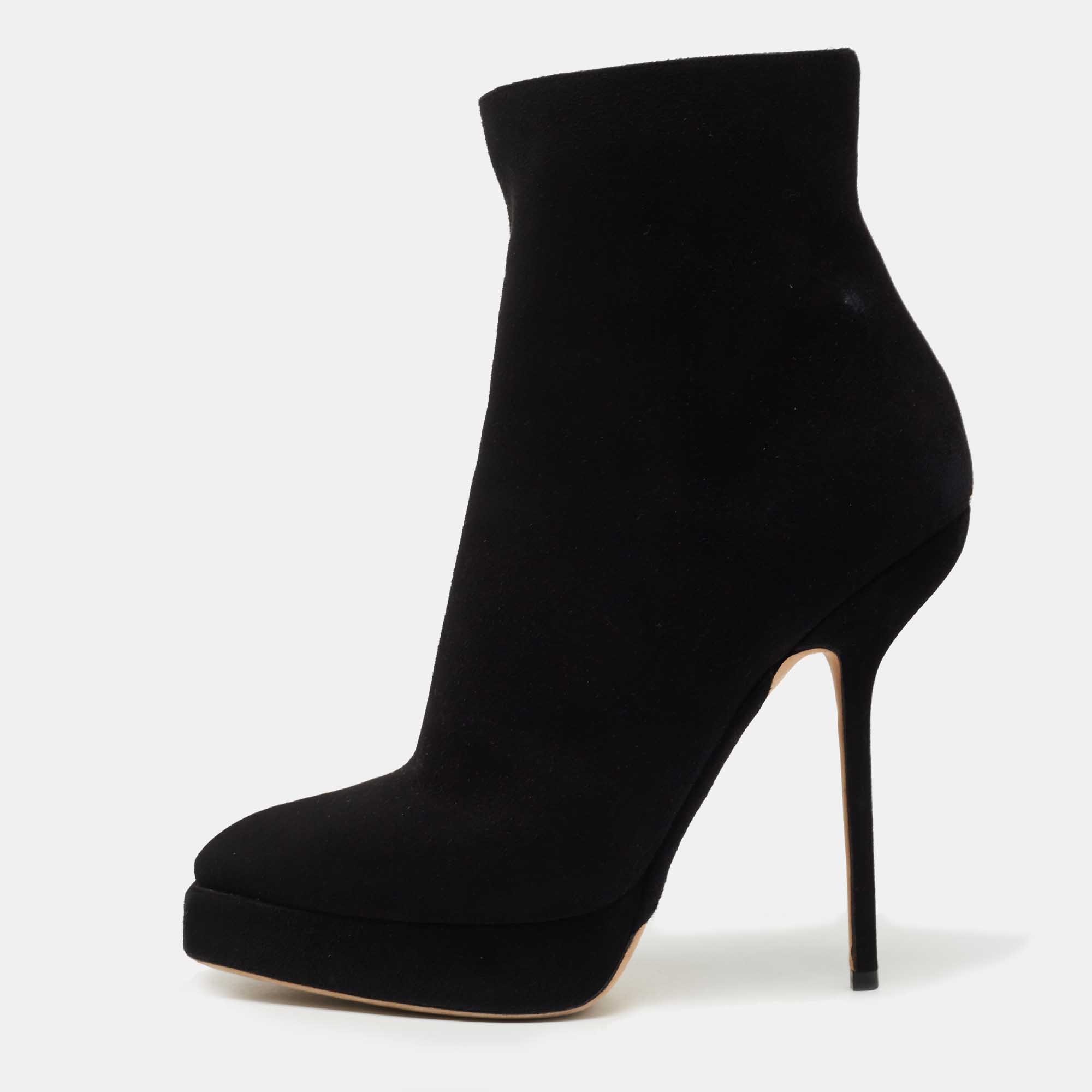 

Dior Black Suede Square Platform Ankle Booties Size