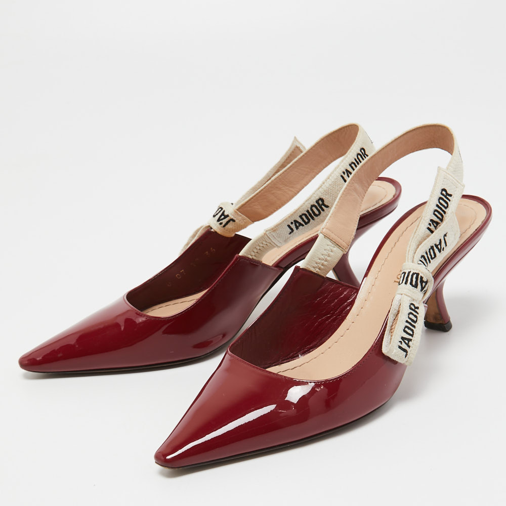 

Dior Burgundy Patent Leather J'adior Slingback Pumps Size