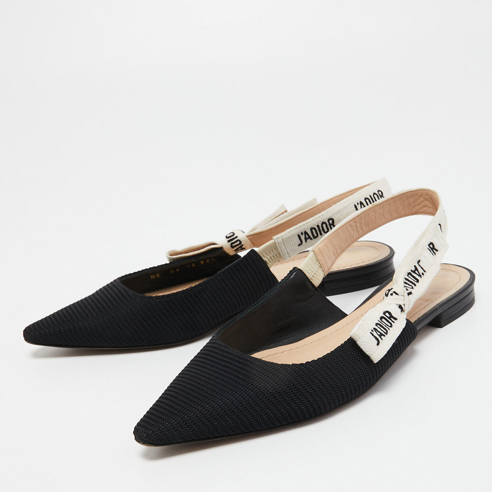 

Dior Black Fabric J'adior Slingback Flats Size