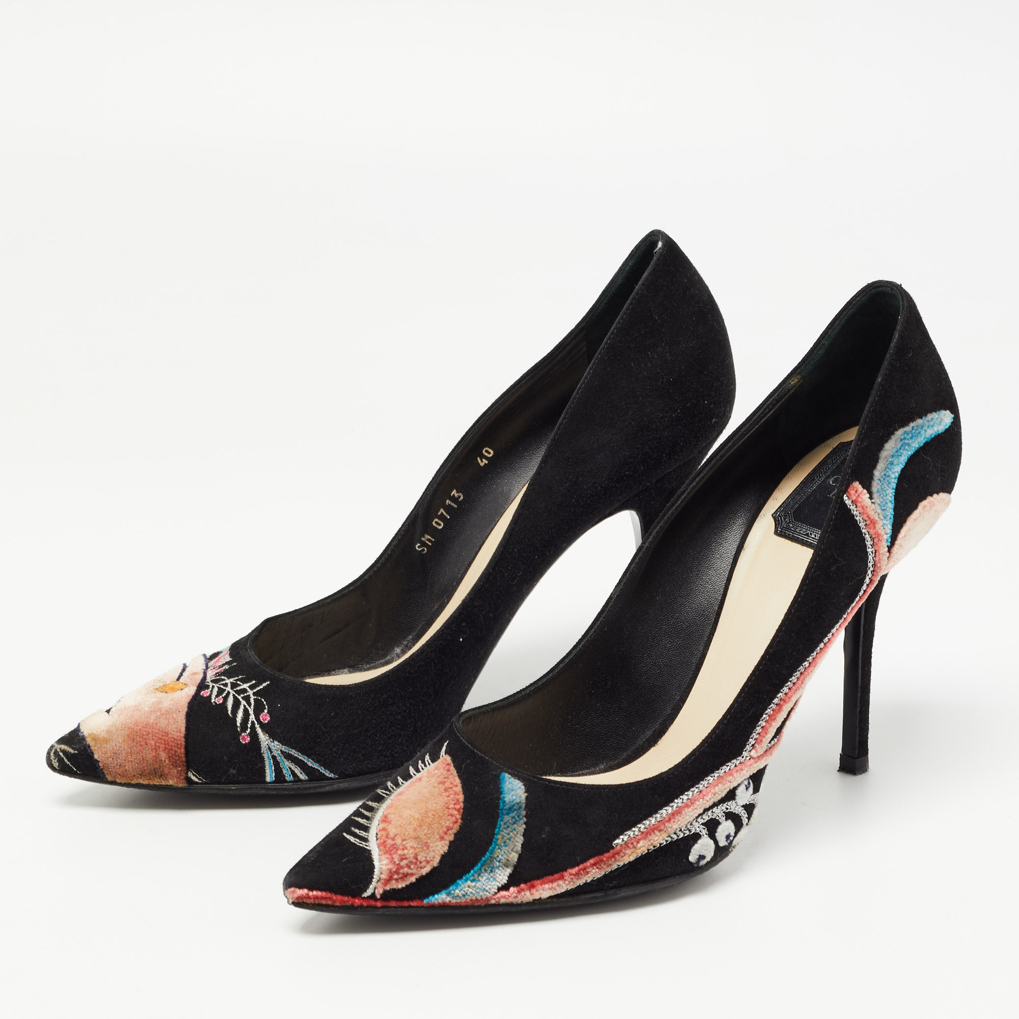 

Dior Black Suede Embroidered Pumps Size