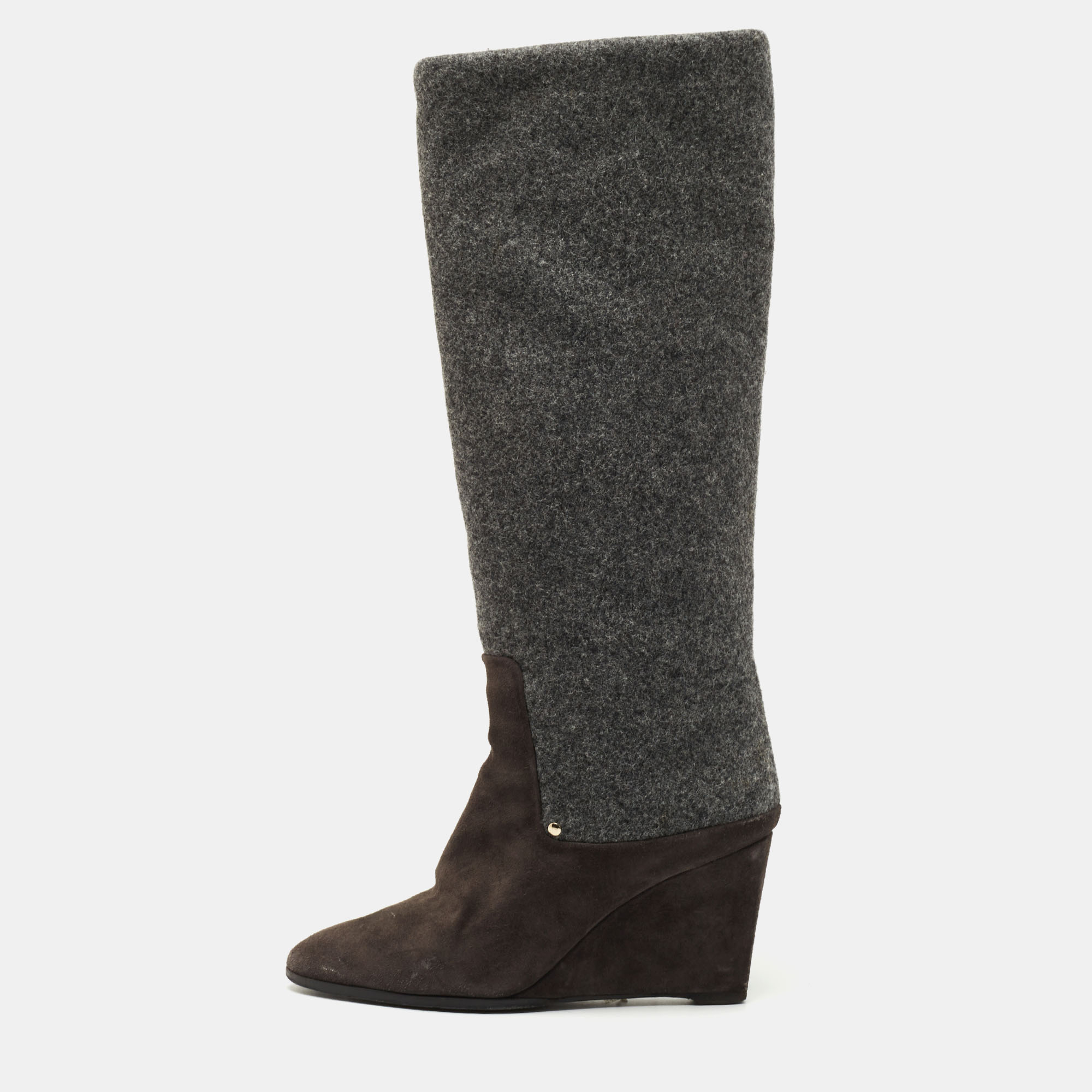 

Dior Grey Suede and Wool Wedge Knee Length Boots Size