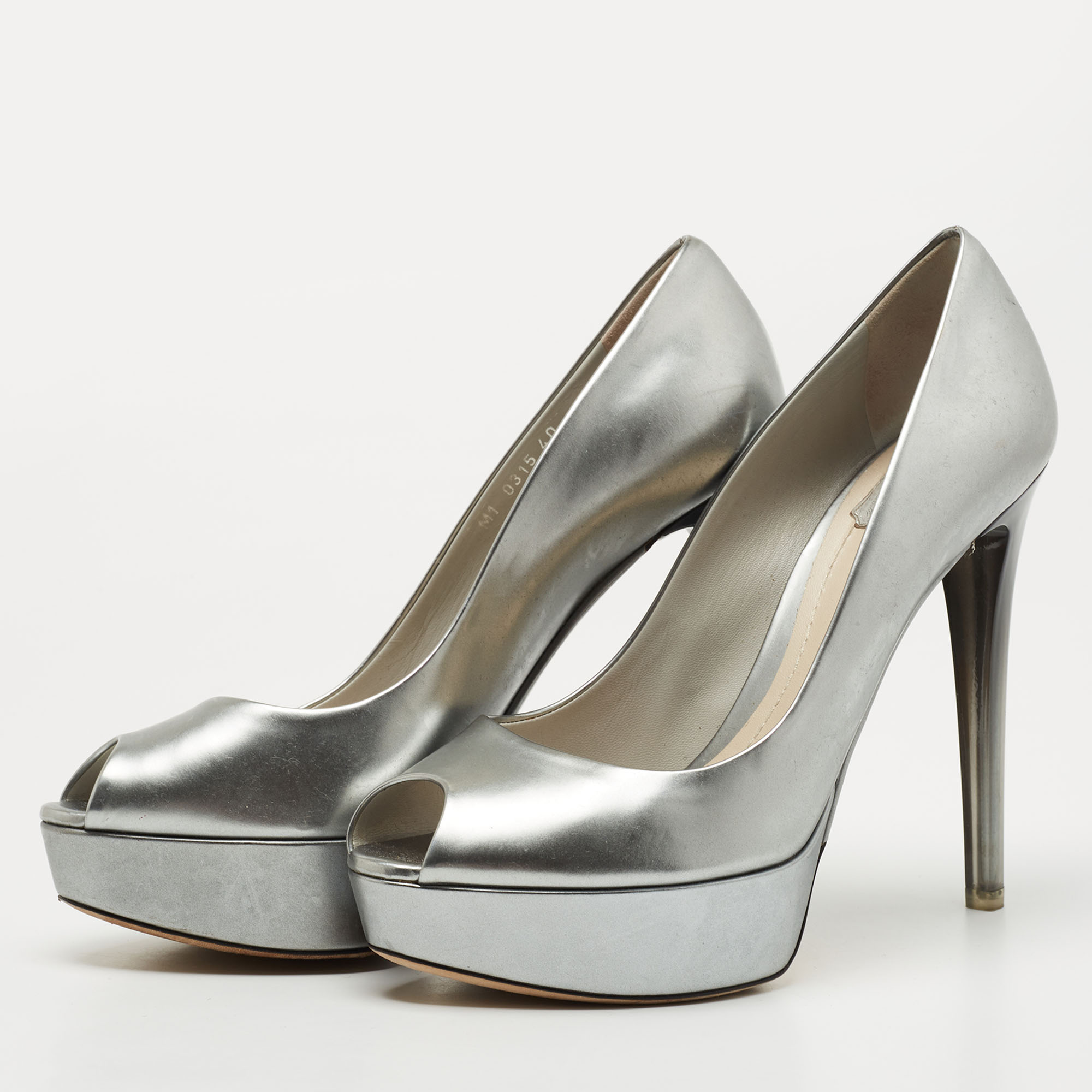 

Dior Silver Leather Miss Dior Platform Pumps Size