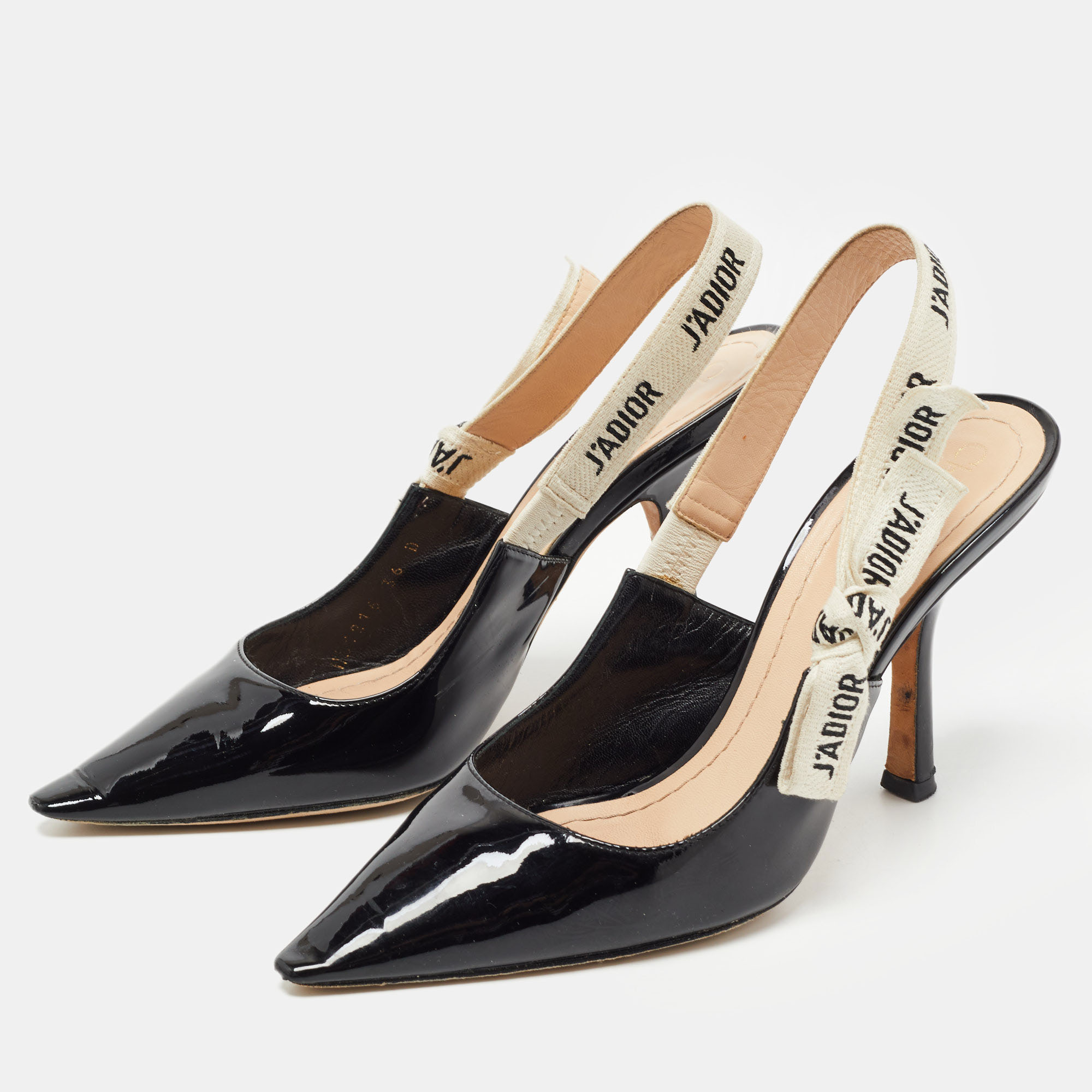 

Dior Black Patent Leather J'adior Slingback Pumps Size