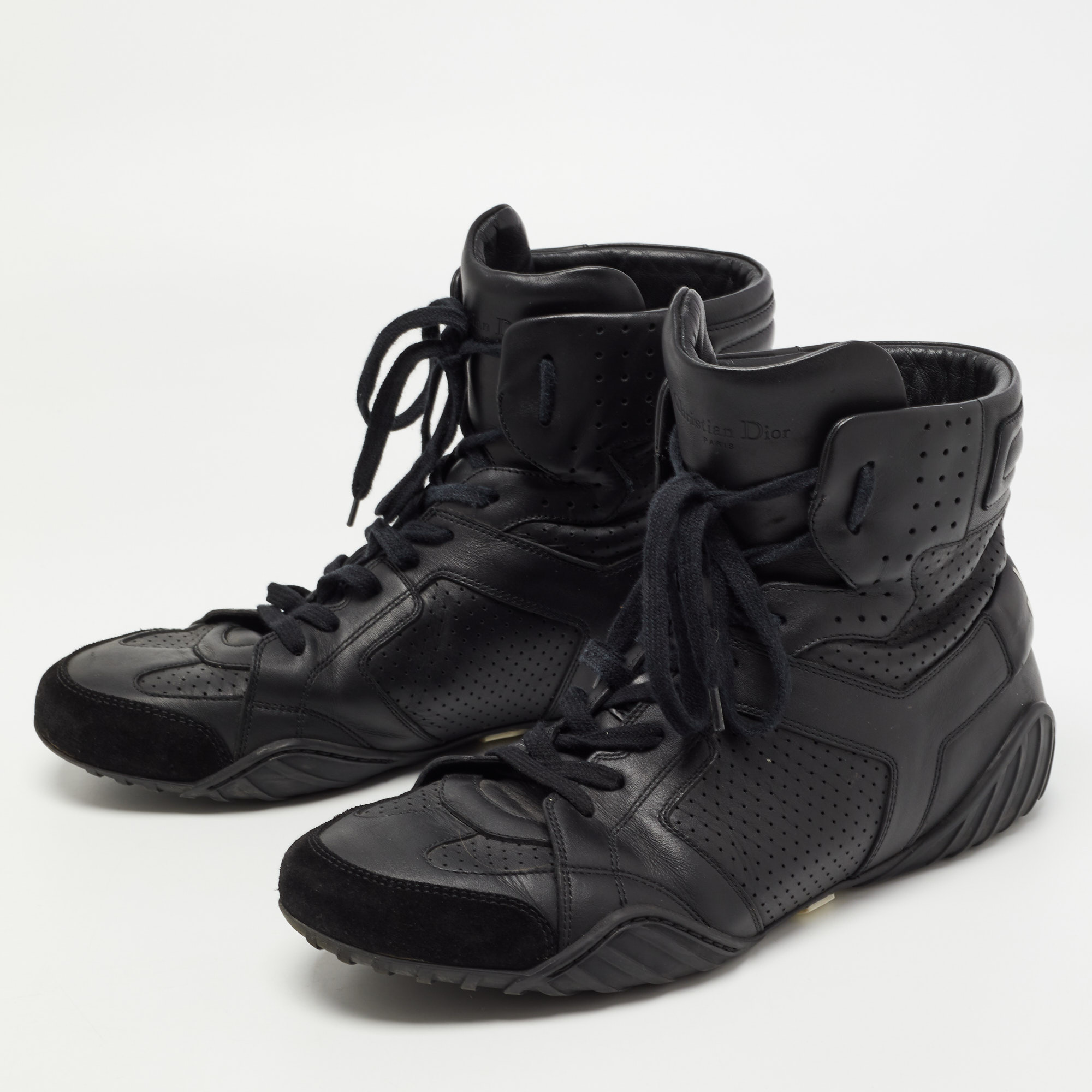 

Dior Black Perforated Leather and Suede J'adior High Top Sneakers Size