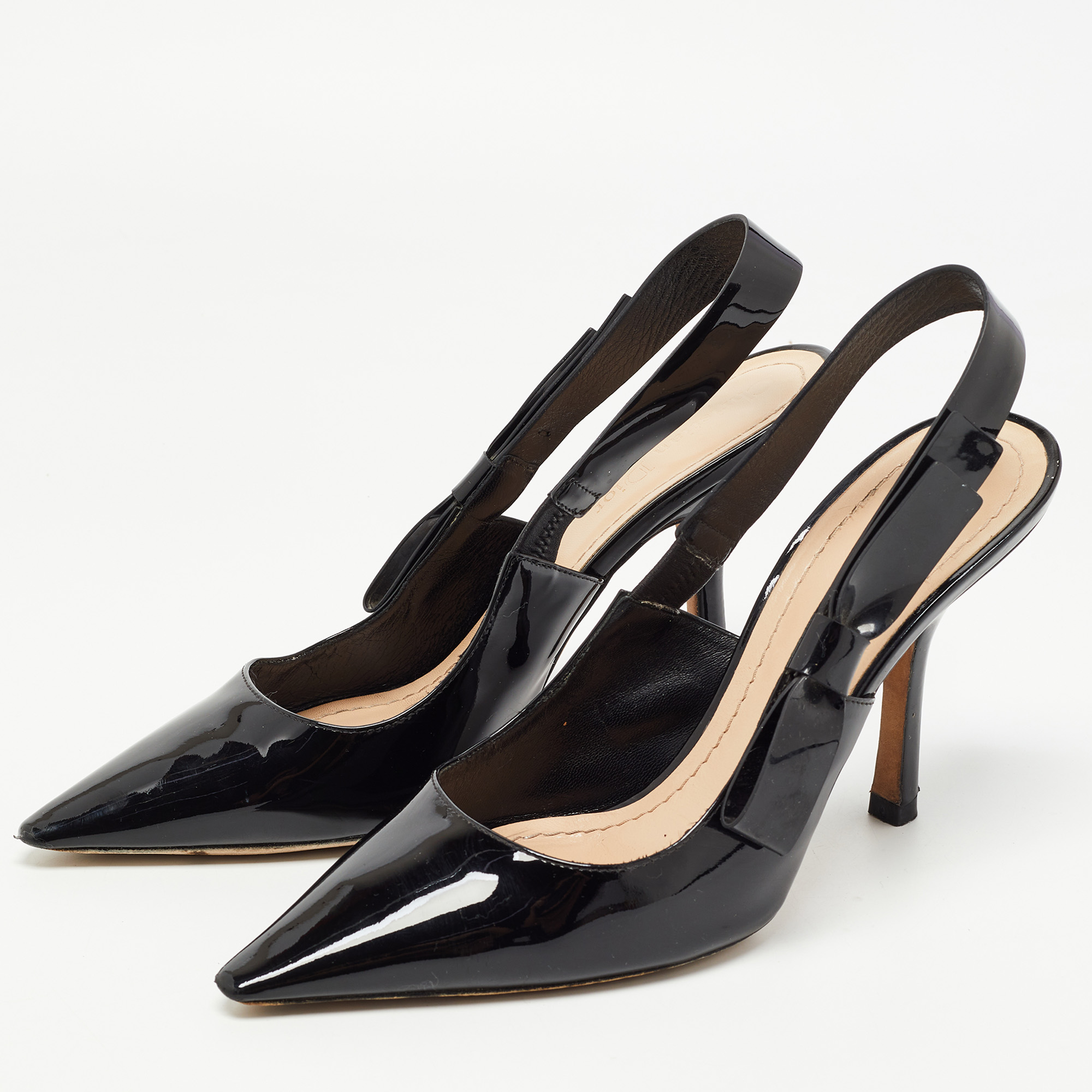 

Dior Black Patent Leather Bow Slingback Pumps Size