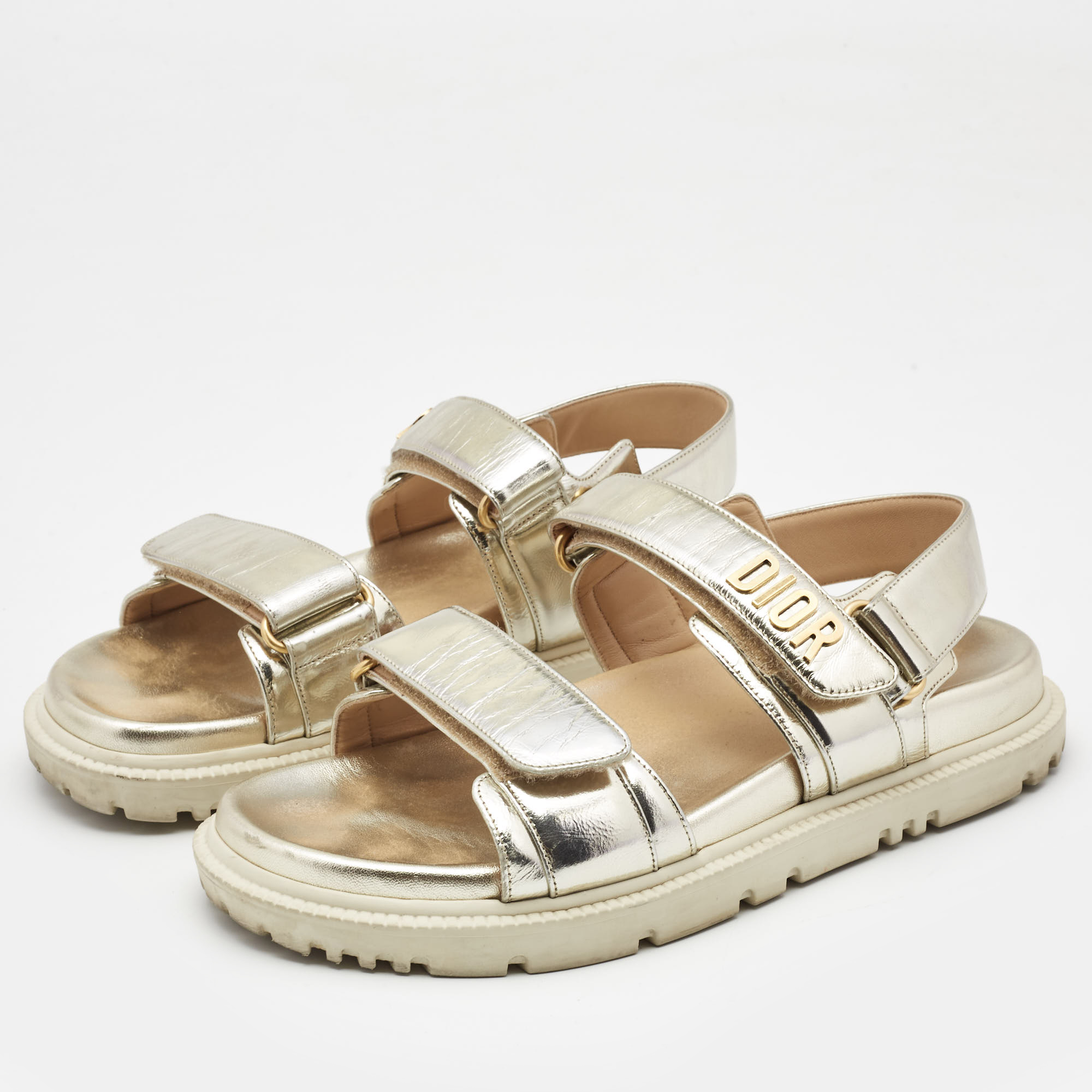 

Dior Light Gold Leather Dioract Sandals Size