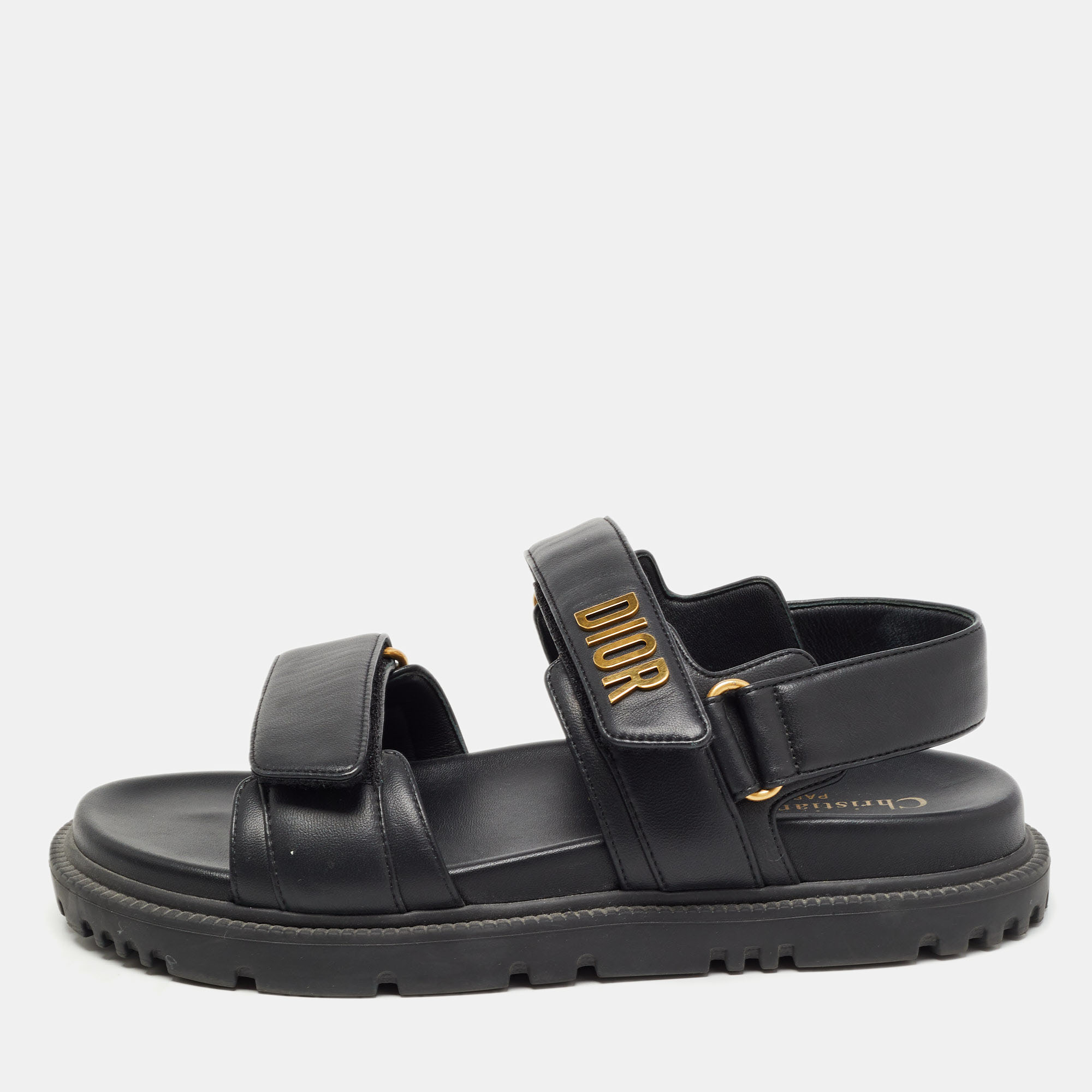 Pre Owned Dior Black Leather DiorAct Sandals Size 37
