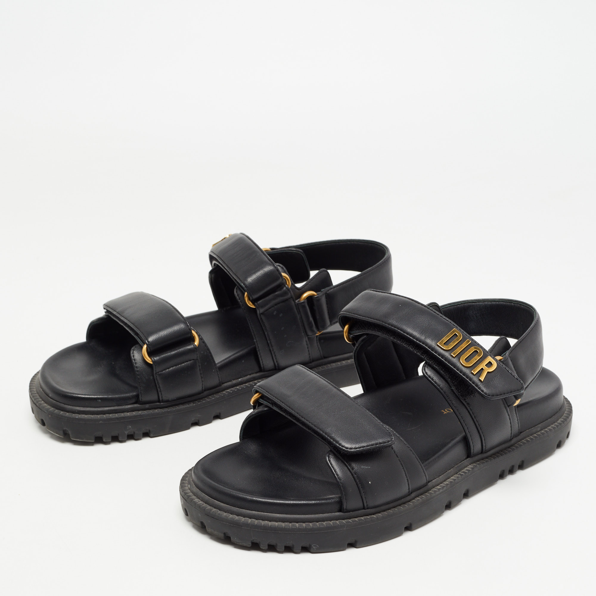 

Dior Black Leather DiorAct Sandals Size